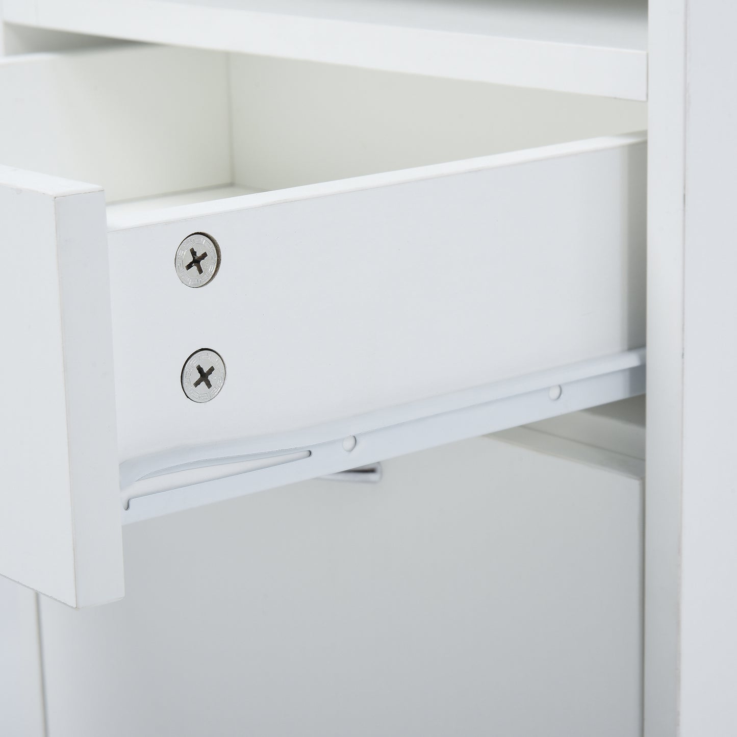 HOMCOM 60cm Filing Cabinet with Drawer, Open Shelf, Metal Handles and 4 Wheels, Office Home Organiser Mobile Printer, White