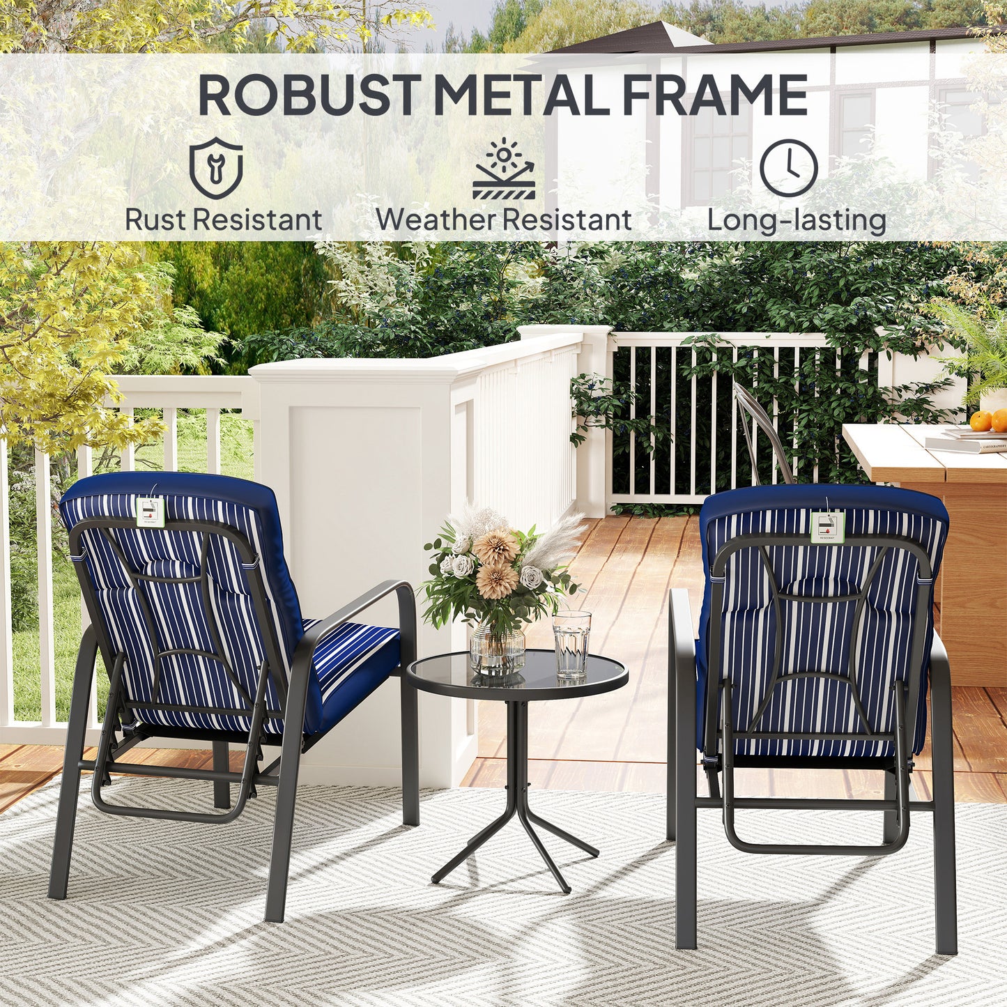 Outsunny Three-Piece Reclining Chair Set - Blue