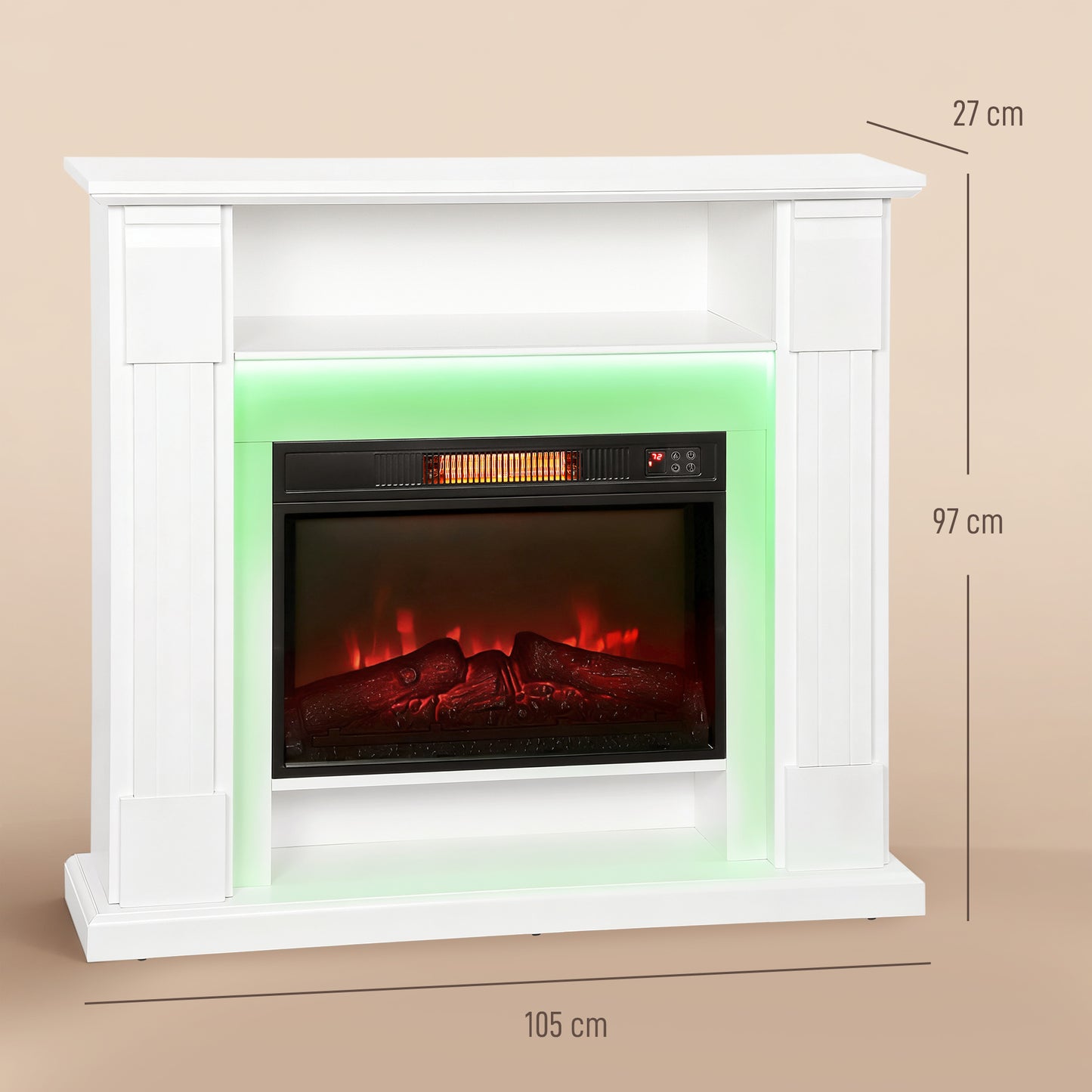 HOMCOM 6142 BTU Fireplace and LED Mantel, 17-27°C - White