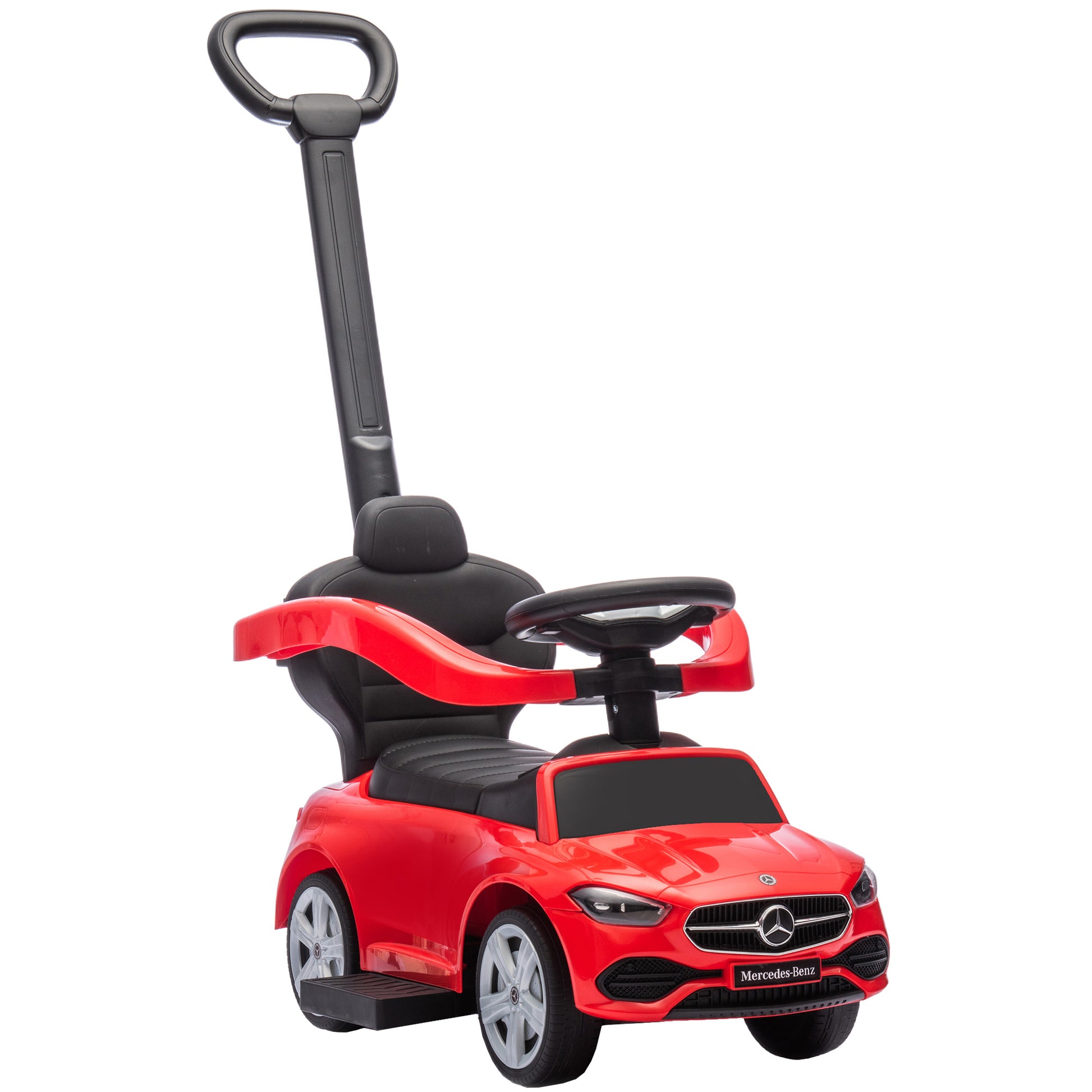 AIYAPLAY 2 in 1 Baby Ride on Push Car Mercedes-Benz C-Class Licensed Walker Foot to Floor Push-Along with Removable Handle, Red Default Title
