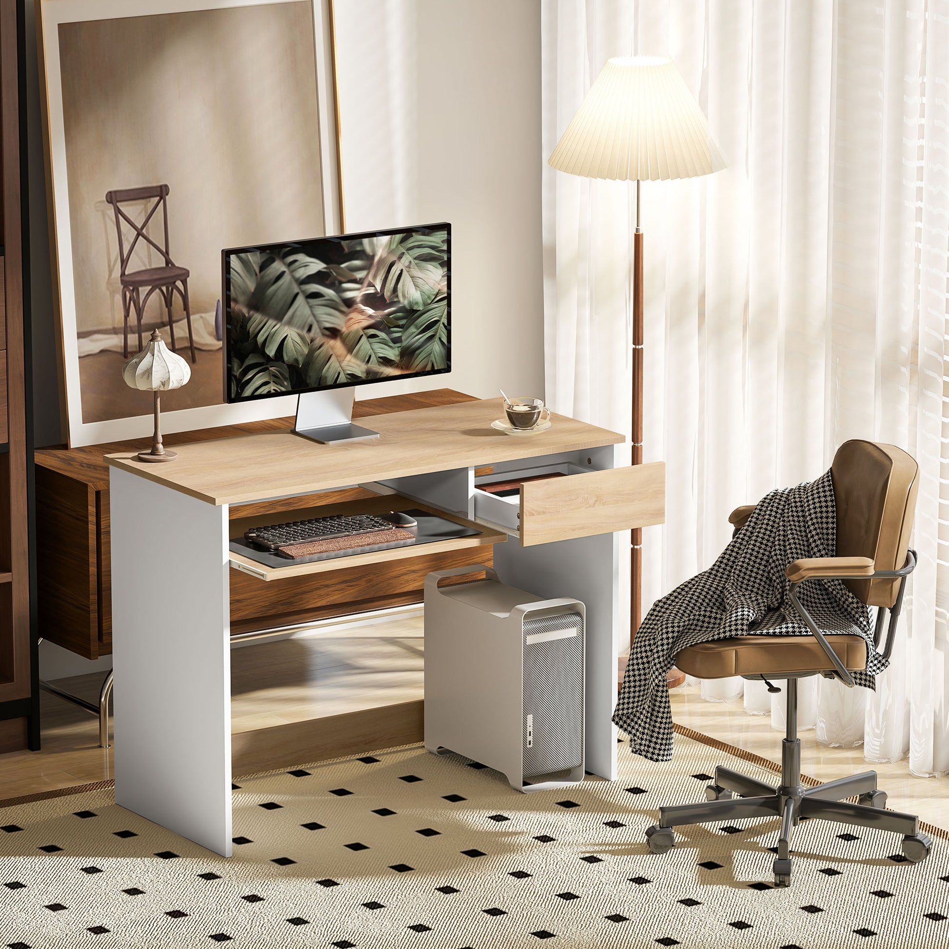 <ul style="list-style:disc;margin-left:15px;"><li>Saving desktop space: Under the bedroom desk there is a keyboard tray and a drawer for the keyboard and other items