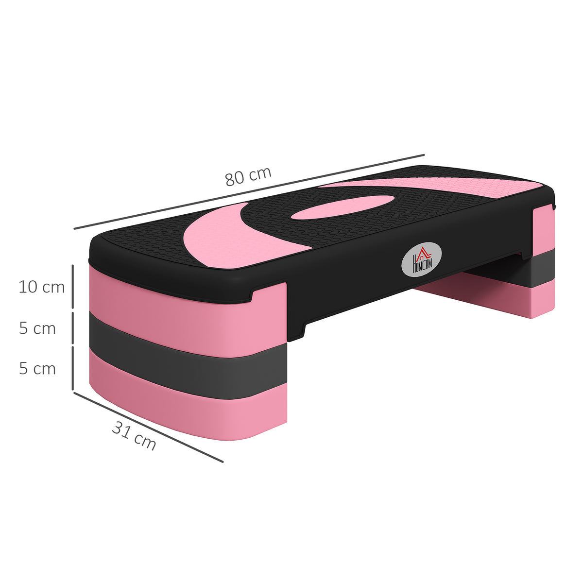 HOMCOM Aerobic Step with 3-Level Adjustable Heights for Home, Office Exercise, Black and Pink