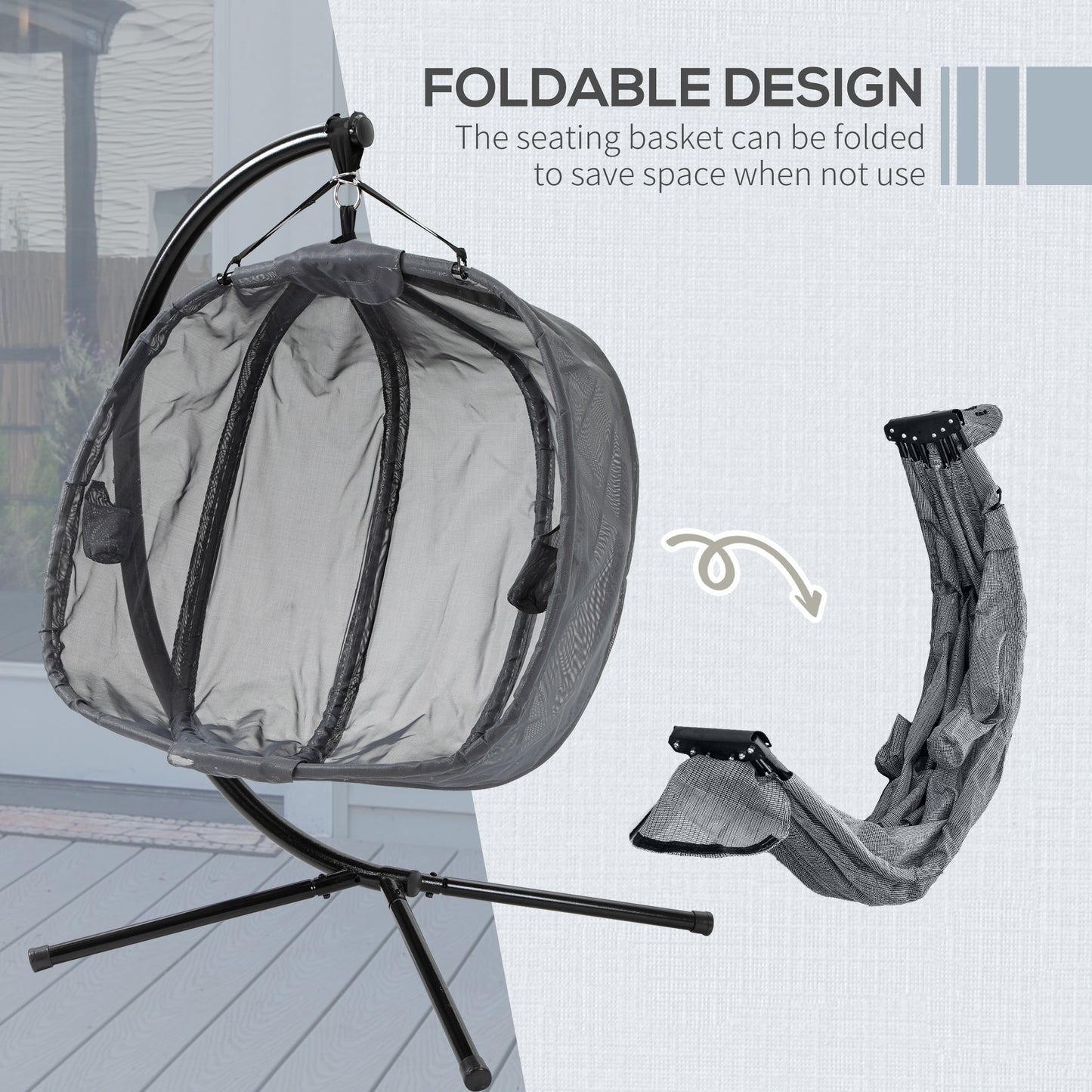 Outsunny Double Hanging Egg Chair 2 Seaters Texteline Swing Hammock Chair with Folding Design, Grey
