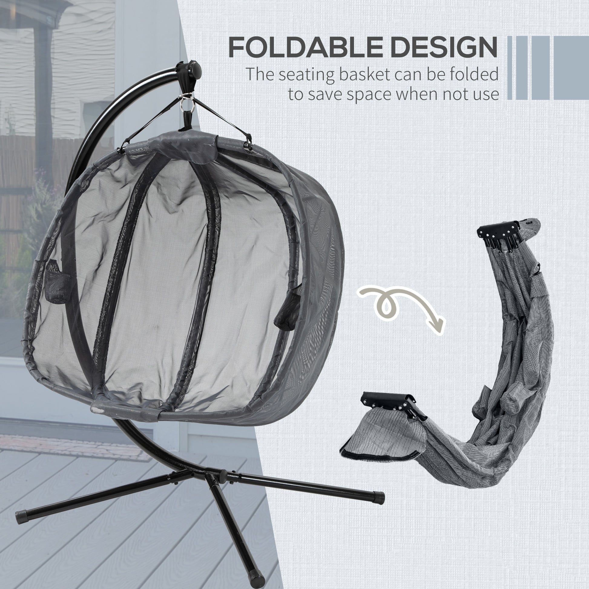Outsunny Double Hanging Egg Chair 2 Seaters Texteline Swing Hammock Chair with Folding Design, Grey