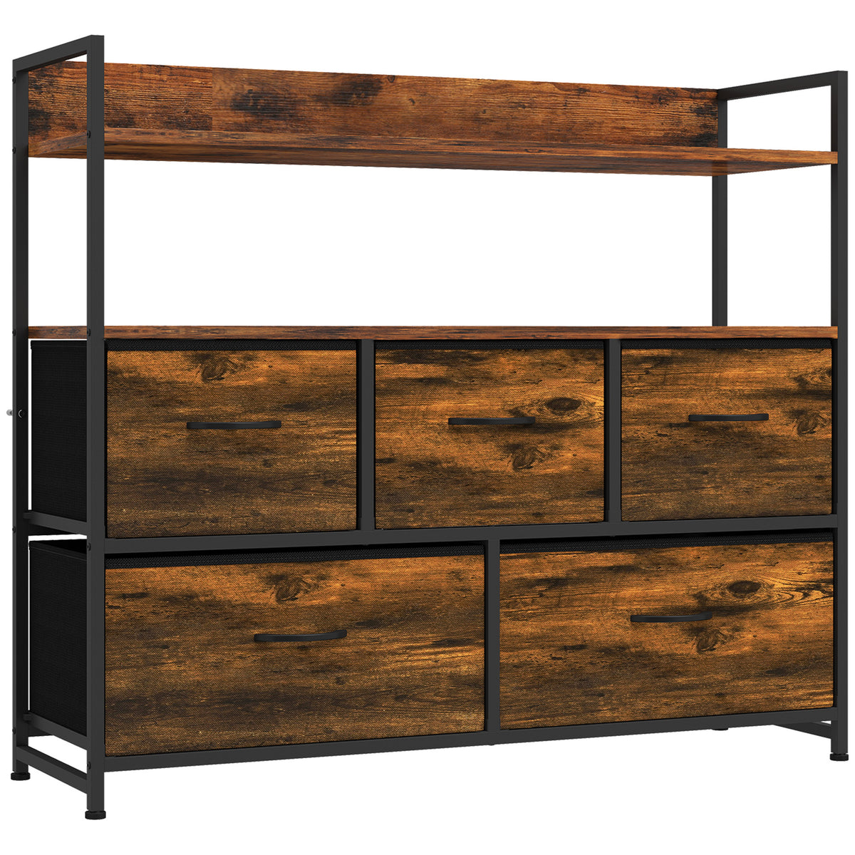 HOMCOM Chest of Drawers, Bedroom Fabric Dresser with 5 Drawers, Storage Organiser Unit with Open Shelves, Rustic Brown Default Title