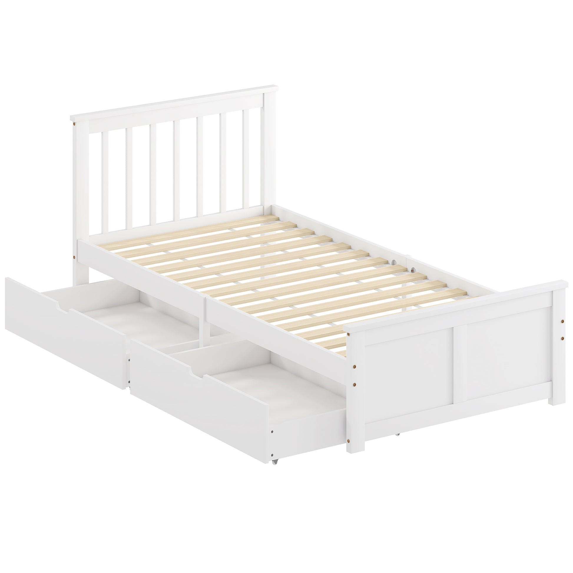HOMCOM Wooden Single Bed Frame, with Drawers - White Default Title