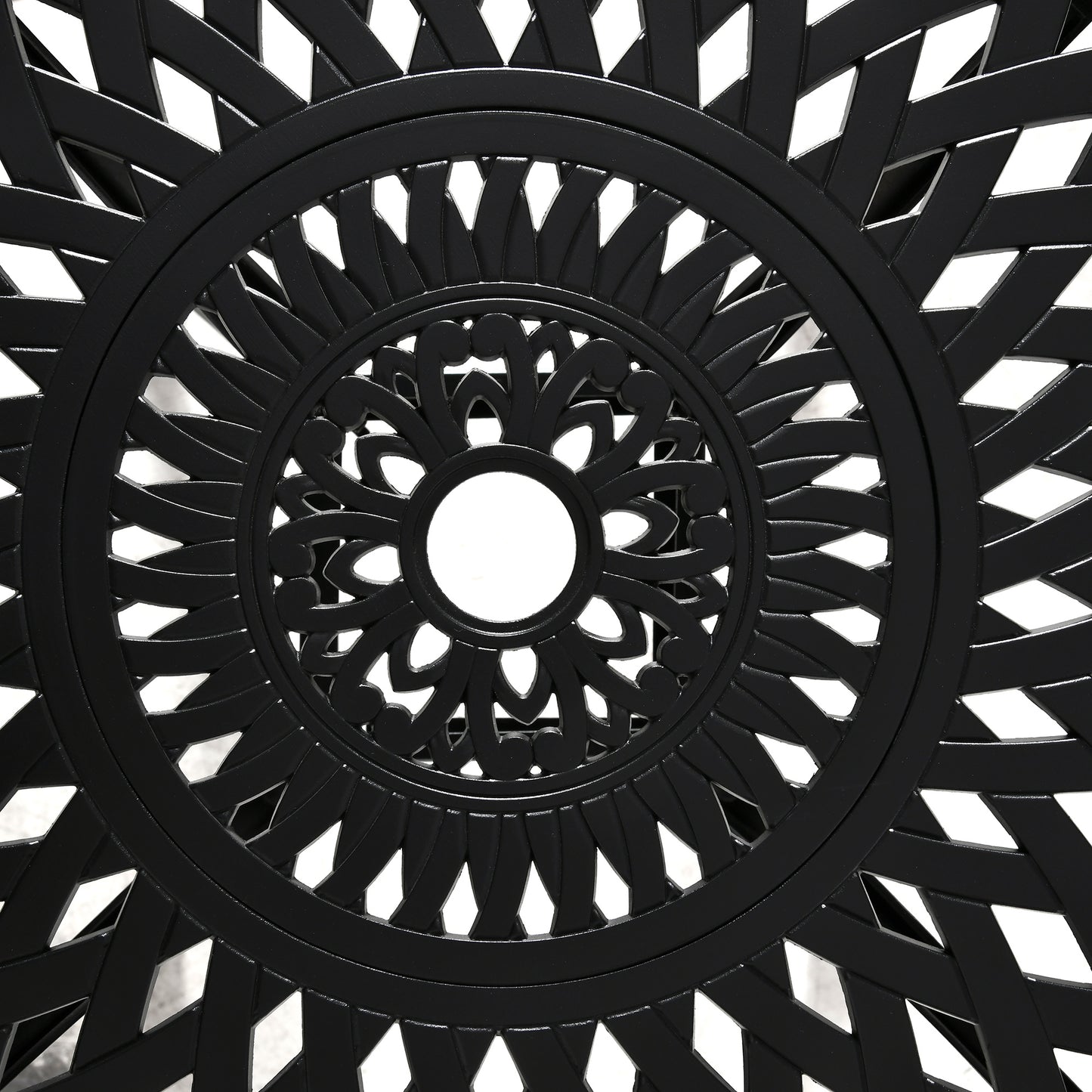 Outsunny 78 cm Round Garden Dining Table with Parasol Hole Antique Cast Aluminium Outdoor Table Only, Black