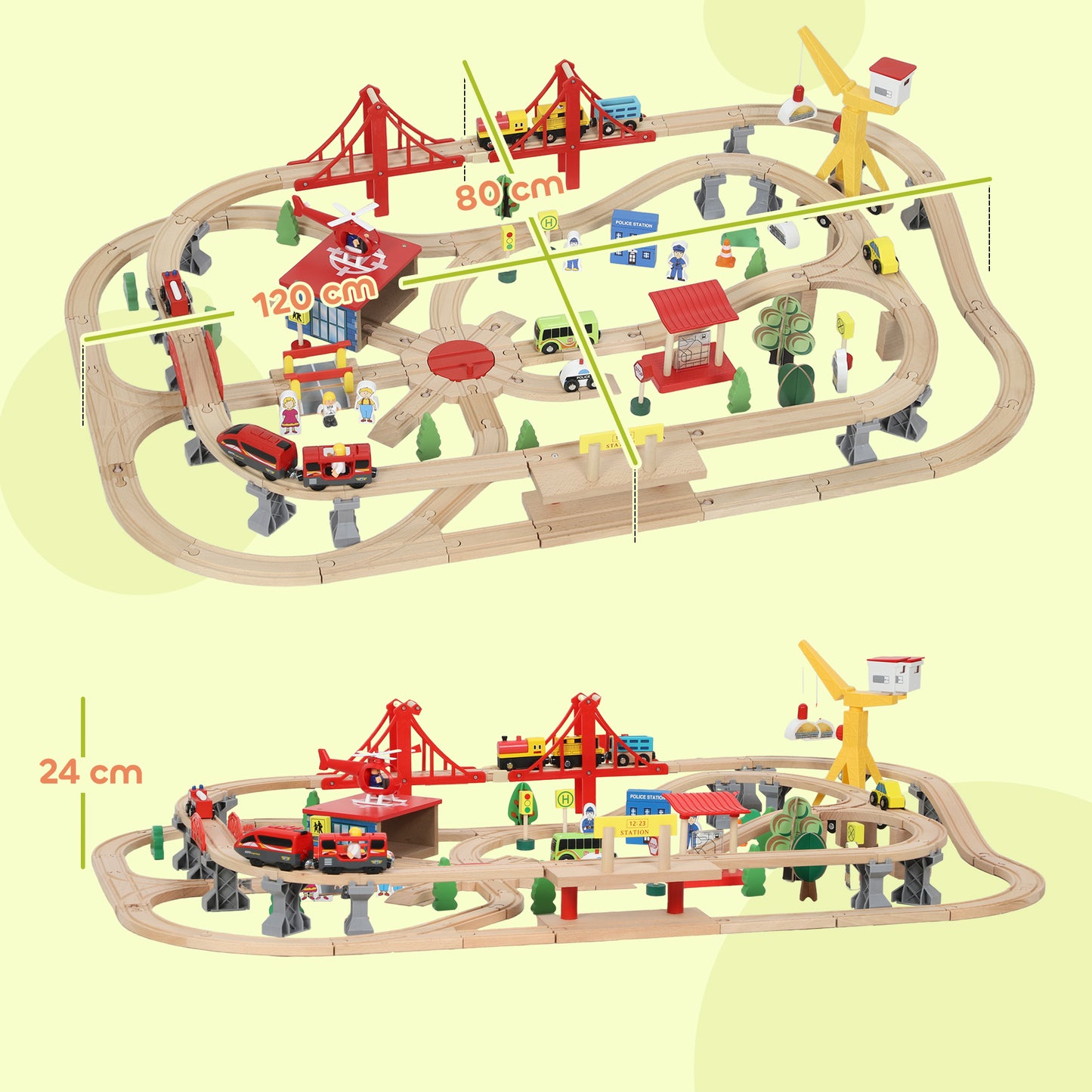 AIYAPLAY 133-Piece Wooden Train Set, Toy Train with Crane, Storage Box, for Kids Ages 3+