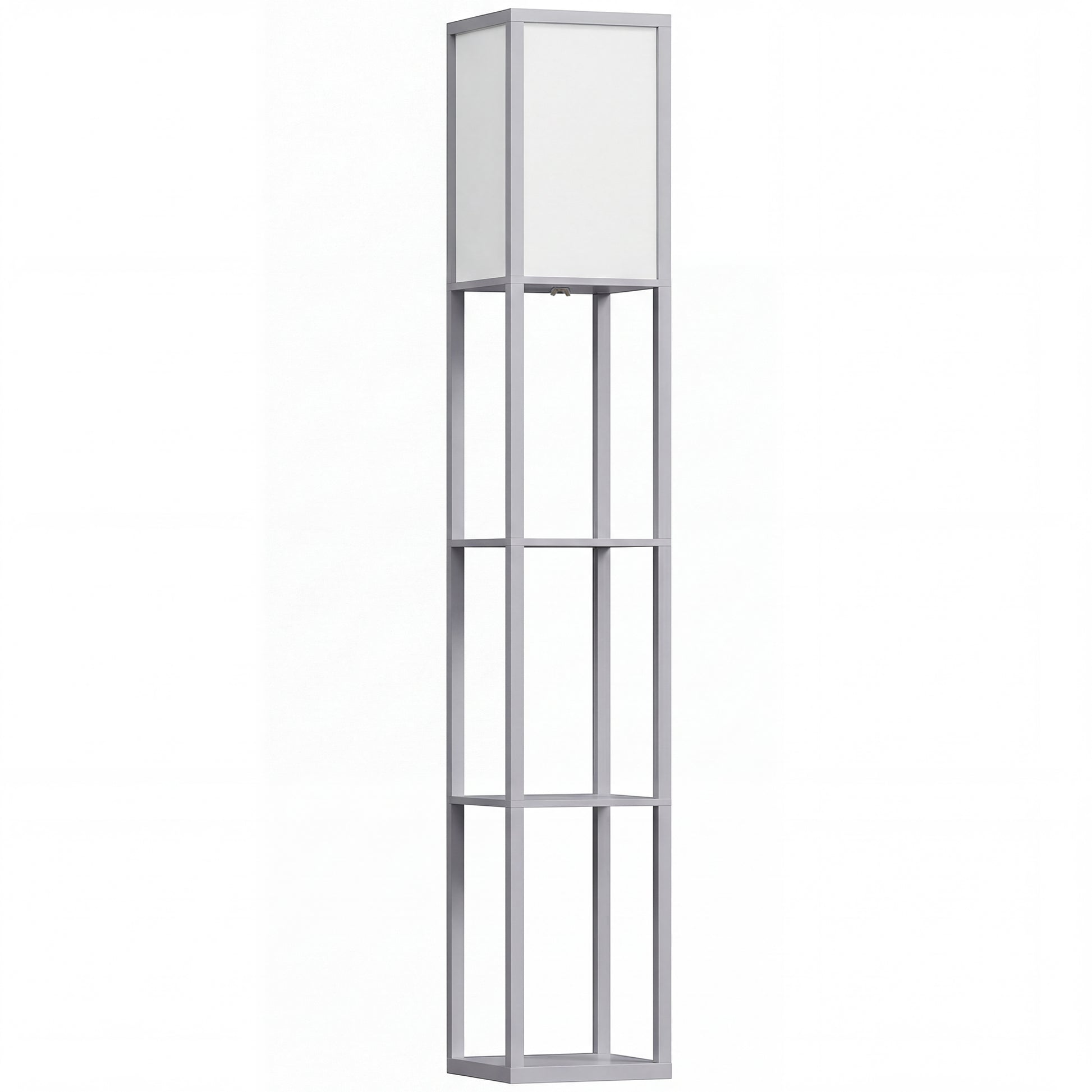 HOMCOM 3-Tier Floor Lamp with Shelves and Storage, Modern Corner Standing Lamp with Lampshade, Reading Light with Foot Switch for Living Room, Bedroom, Home Office, Bulb not Included, Grey
