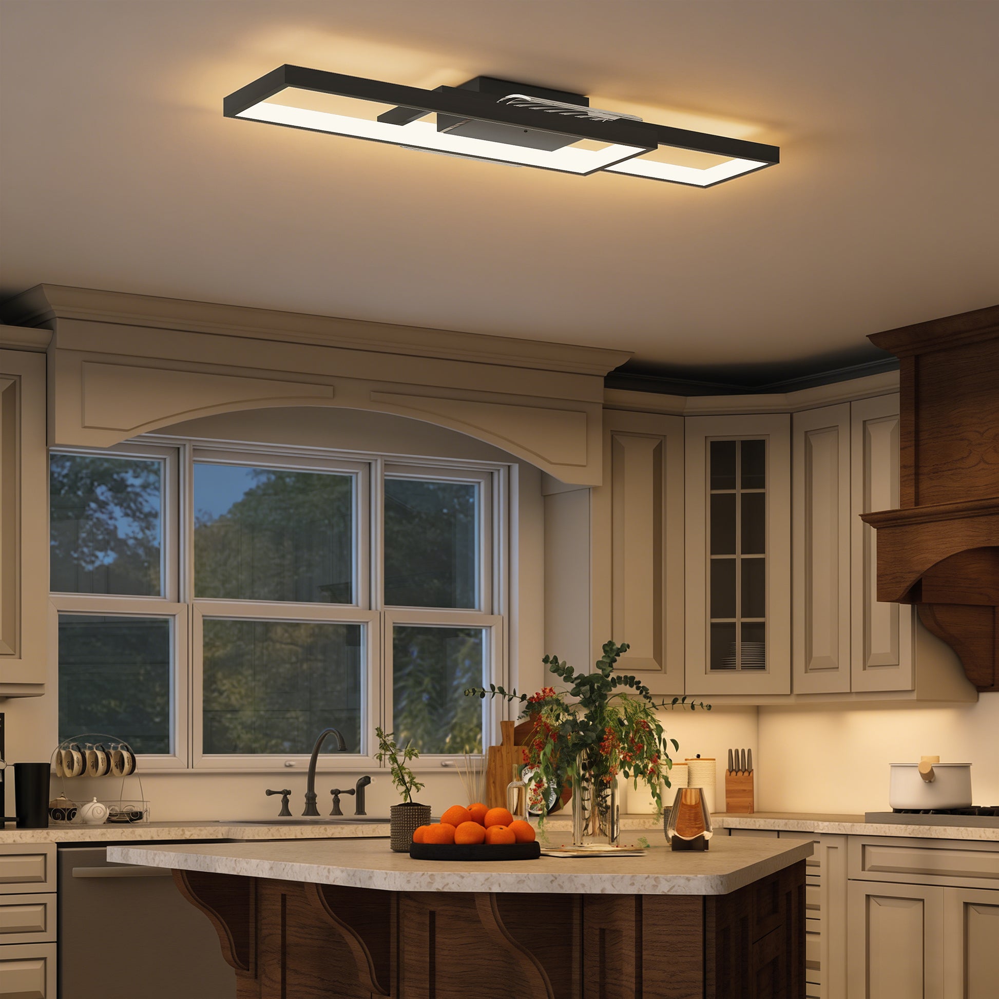 HOMCOM LED Ceiling Light, Modern Dimmable Ceiling Light with Wall Switch & Remote Control, Flush Mount Fixture Lamp with 3000-6000K Colour Temperatures for Living Room, Bedroom, Black
