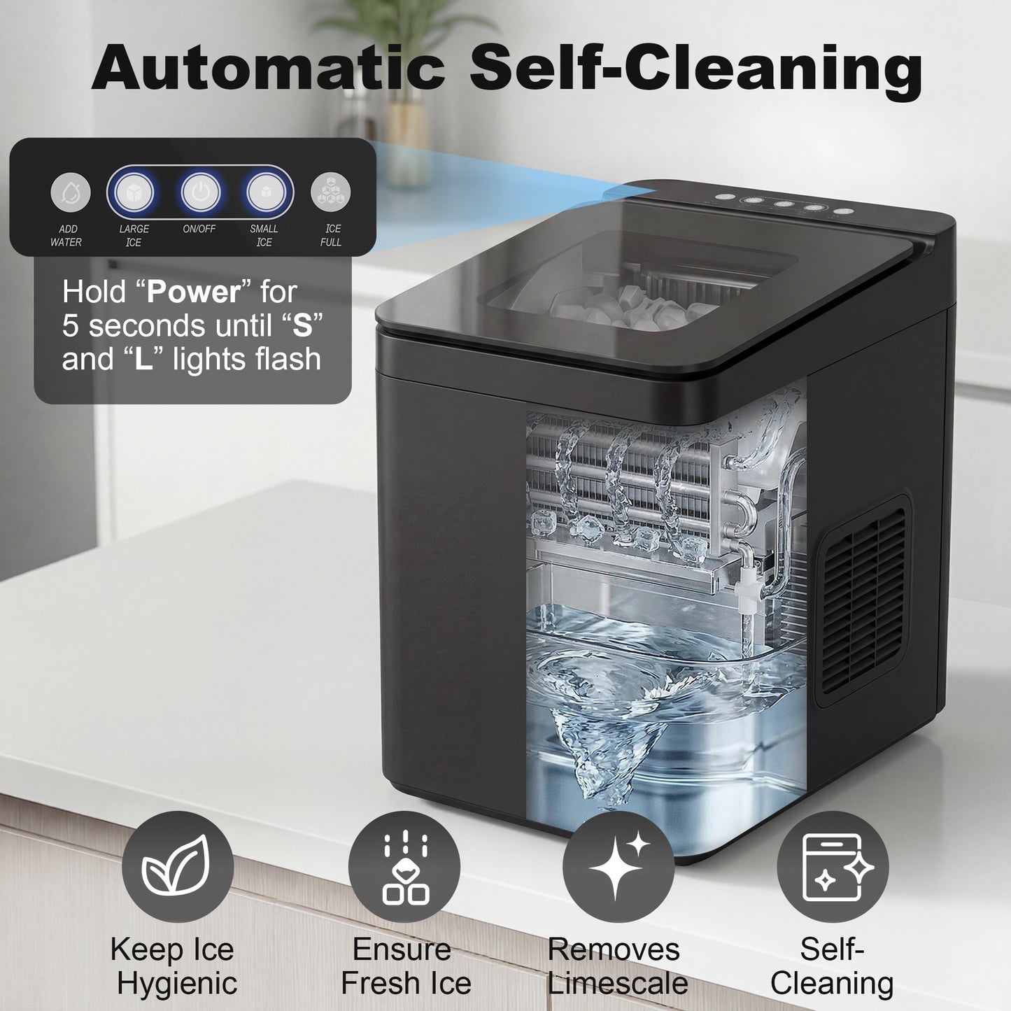 HOMCOM Countertop Ice Maker Machine Self-Cleaning Compact Ice Machine with Ice Scoop and Basket Black