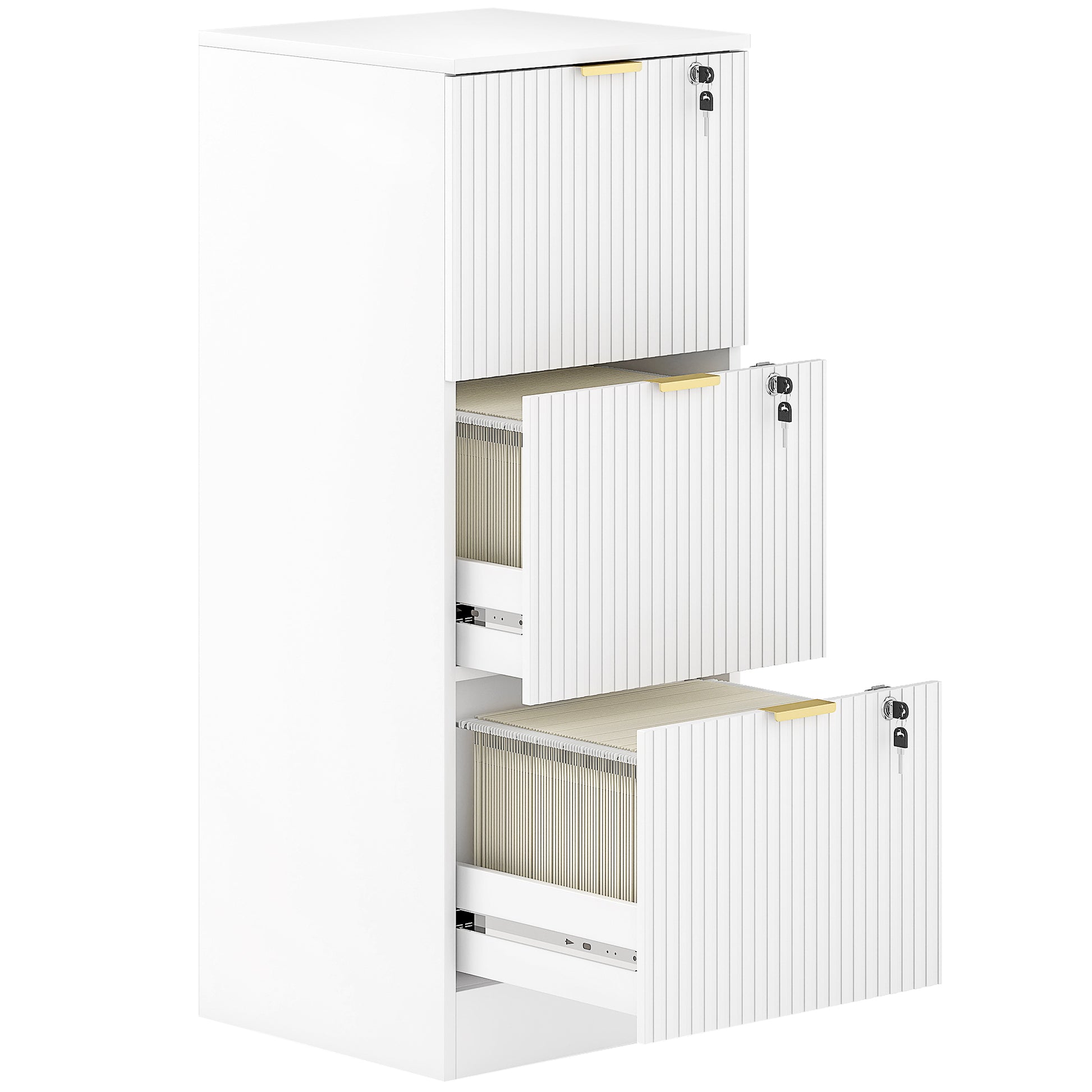HOMCOM Filing Cabinet, Fluted Vertical File Cabinet with 3 Lockable Drawers and Hanging Rails, White Default Title