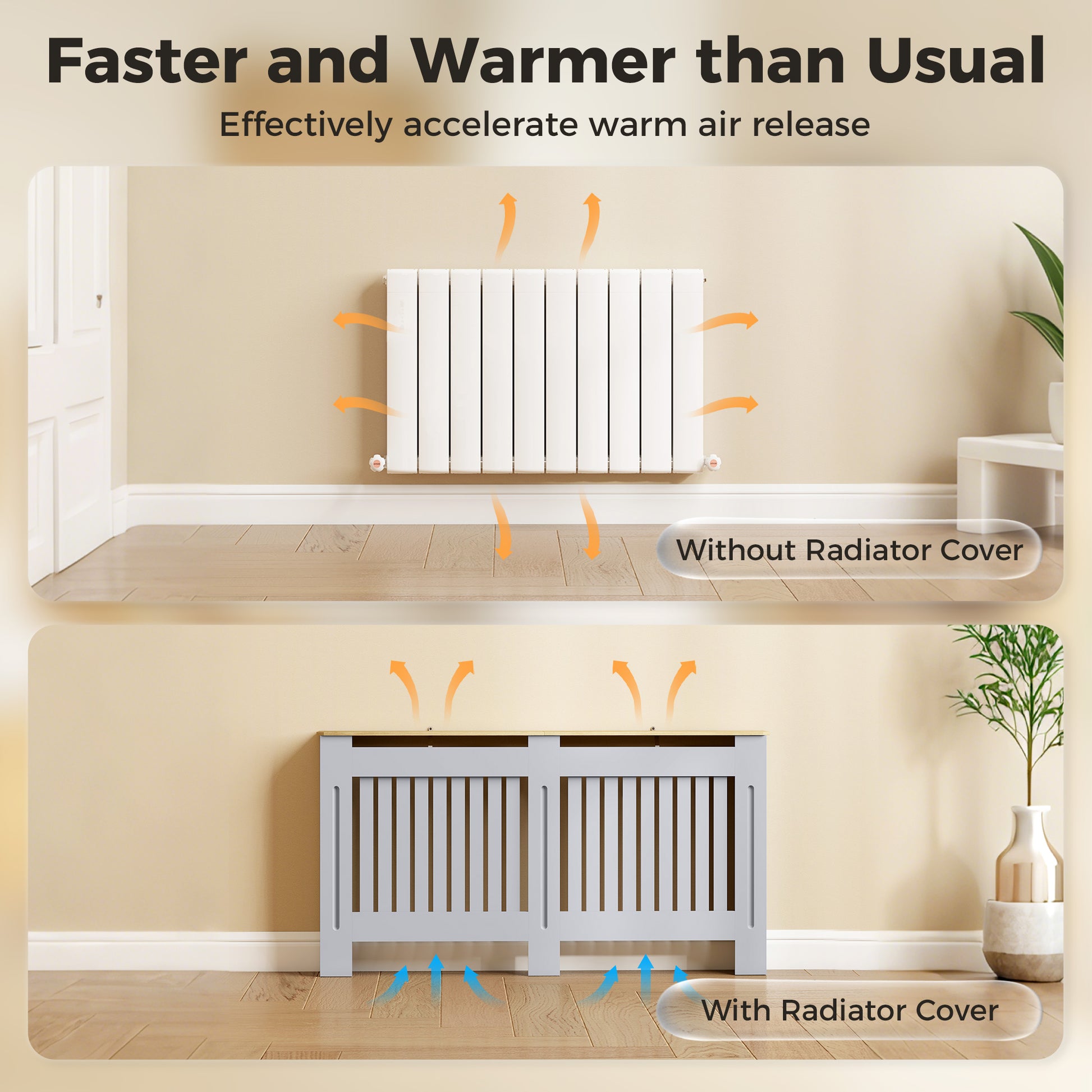 HOMCOM Slatted Radiator Cover, Painted Cabinet with Line Grill Design, 152L Ã— 19W Ã— 81H cm, Grey