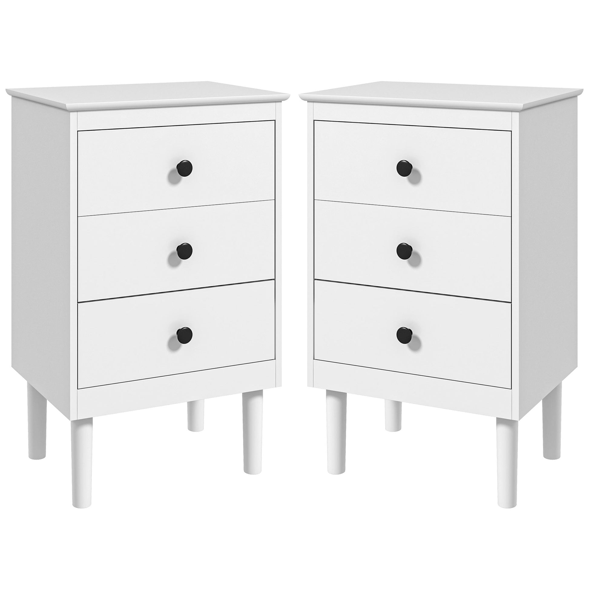HOMCOM Set of Two Three-Drawer Bedside Tables - White