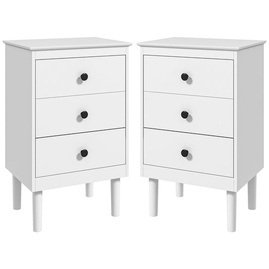 HOMCOM Set of Two Three-Drawer Bedside Tables - White