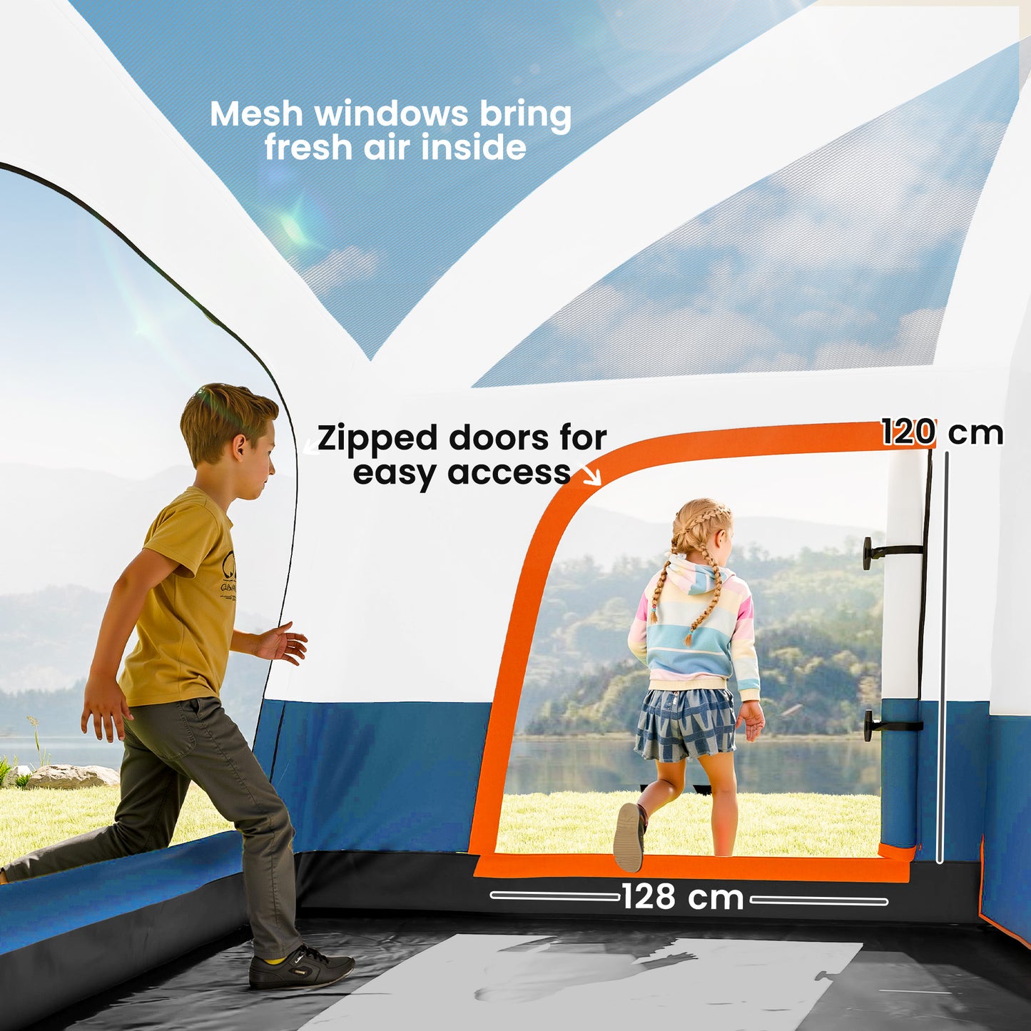 Outsunny 4 Man Camping Tent, Double Layer Tunnel Tent with Porch, Living Area and 2 Bedrooms, Sewn in Groundsheet, 3000mm Waterproof and UPF 30+, Portable with Bag, 430 x 305 x 195 cm Large, Blue