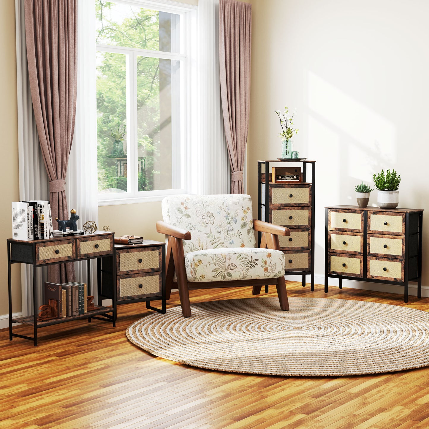 HOMCOM Industrial-Natural Bedside Table Set of 2 - Brown