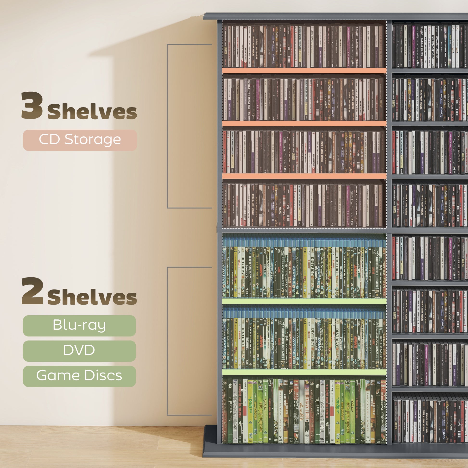 HOMCOM 16-Compartment Media Shelf - Grey