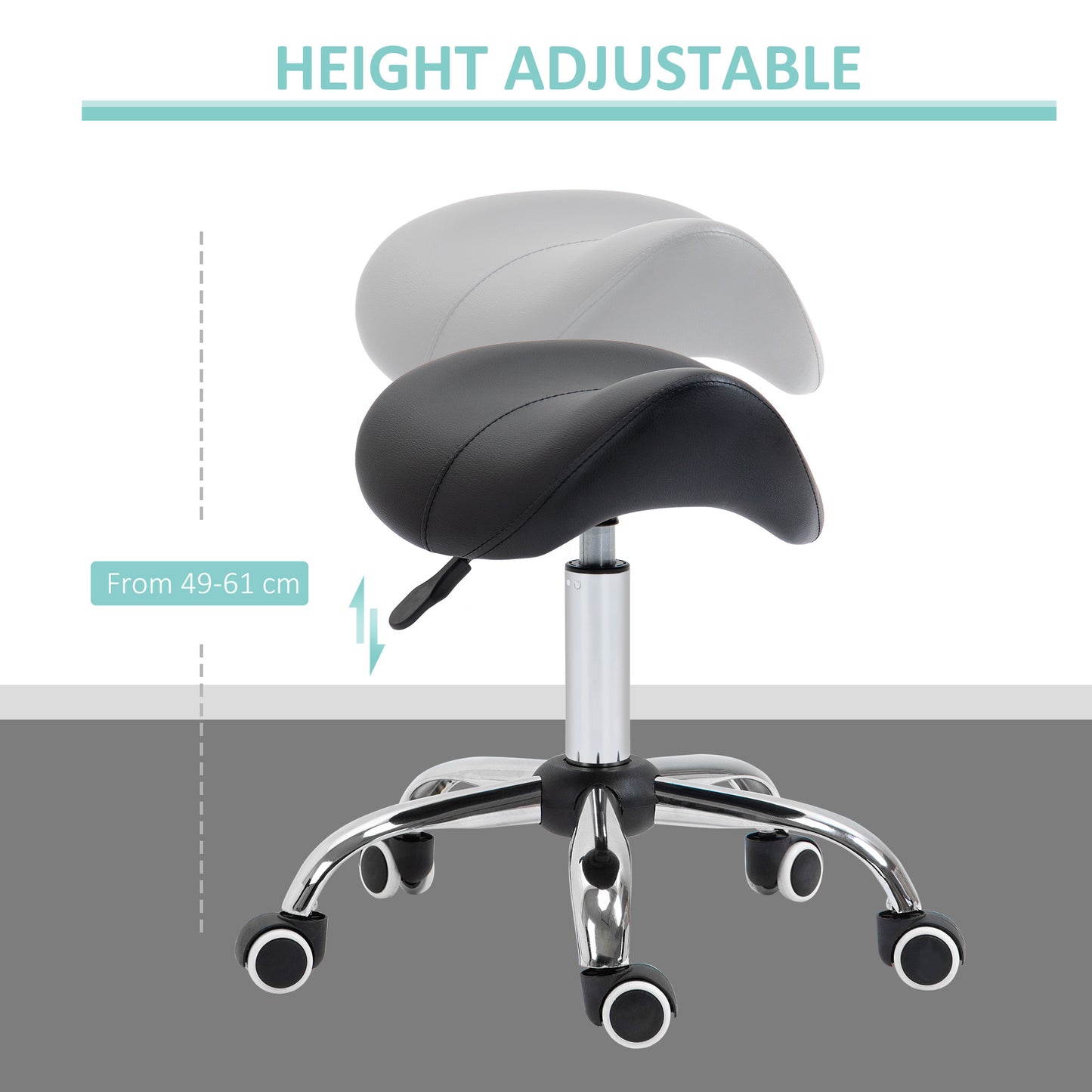HOMCOM Cosmetic Stool 360Â° Rotate Height Adjustable Salon Massage Spa Chair Hydraulic Rolling Faux Leather Saddle Stool Mobility, Black