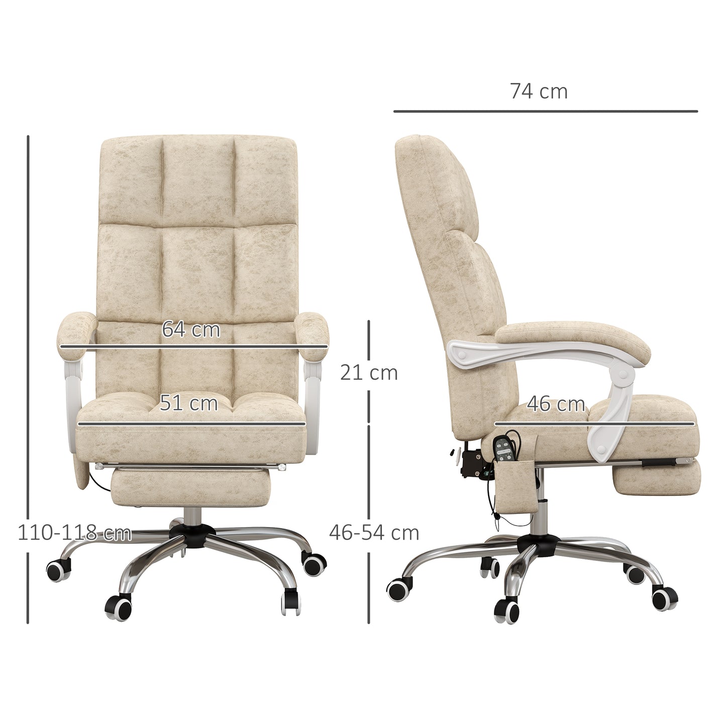 Vinsetto Massage Office Chair, Ergonomic Desk Chair, Comfy Work Study Chair with Heat, Padded Seat, 135Â° Reclining Back and Footrest for Home Office, Beige