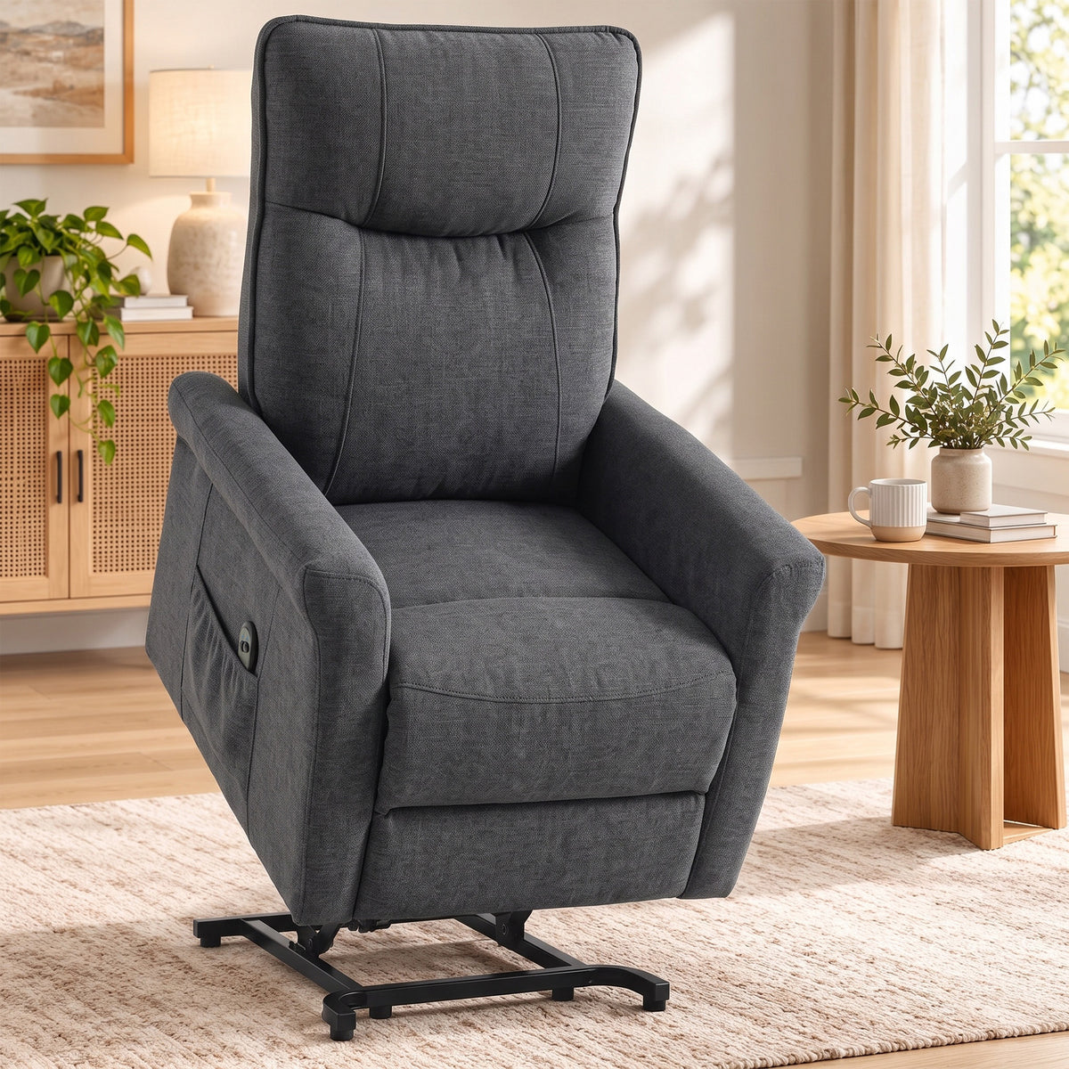 HOMCOM Power Lift Chair, Chenille Rise and Recliner Armchair with Pocket Spring, Footrest, Remote for Living Room, Dark Grey