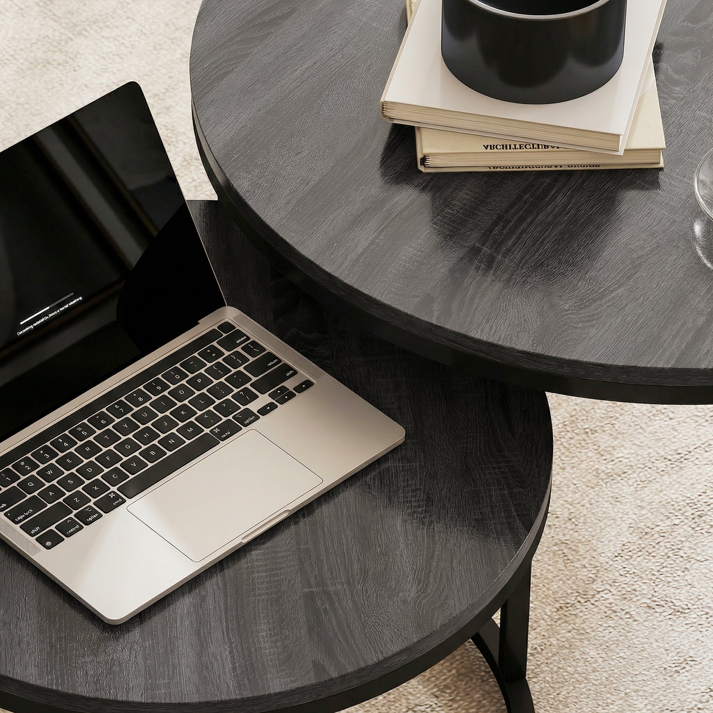 HOMCOM Set of Two Wood-Effect Stacking Tables - Black Wood Grain