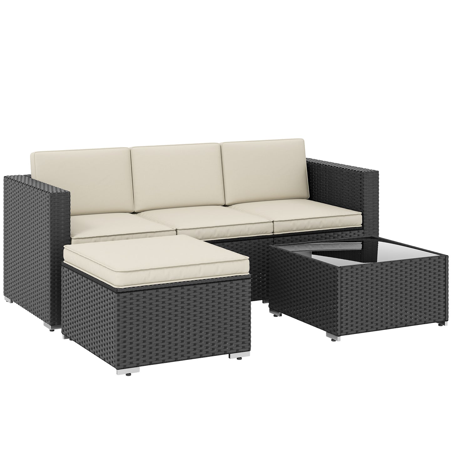 Outsunny 3 Pieces Garden Furniture Set w/ Cushions, PE Rattan Wicker Conversation Corner Sofa Set Default Title