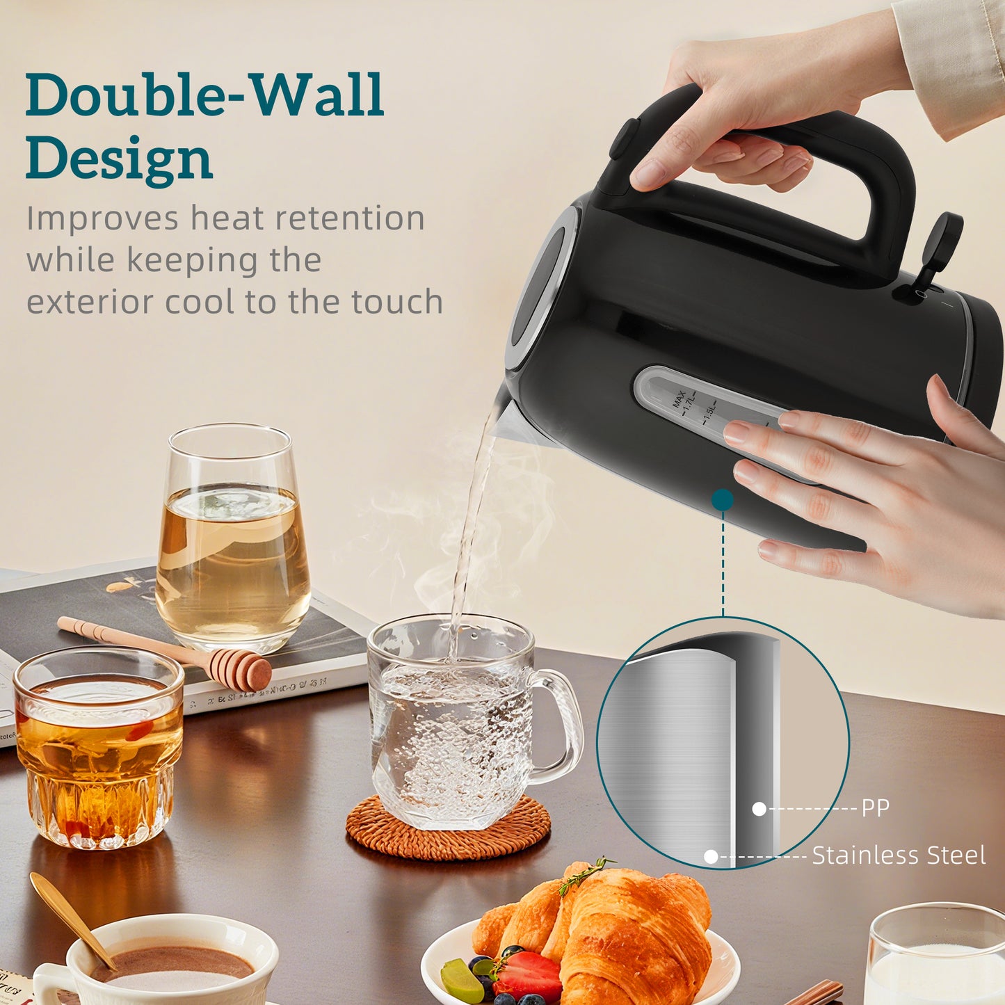 HOMCOM Simple Polished Toaster and Kettle Set - Black