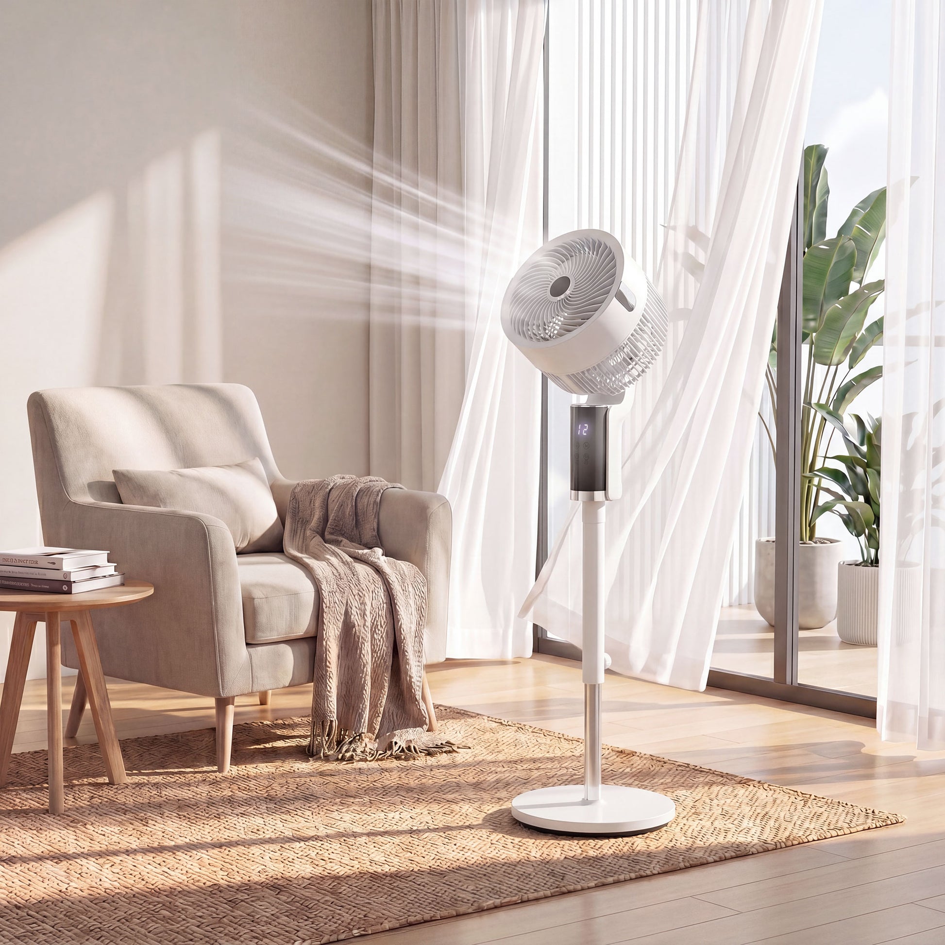 HOMCOM 20 dB Silent Standing Fan for Bedroom, 44" Pedestal Fan with 90Â° Oscillating, 8 Speeds and LED Light, White