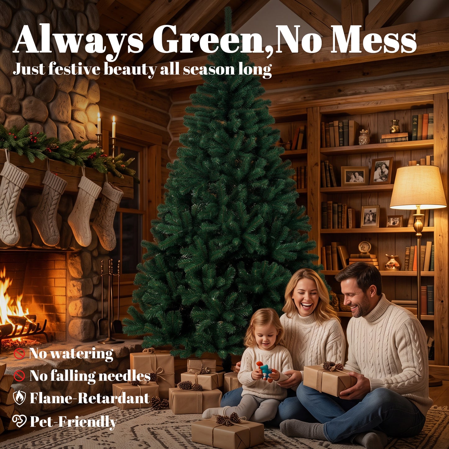 HOMCOM 7ft Artificial Christmas Tree, Fir Hinged Xmas Tree with 1100 Branch Tips, Foldable Steel Stand, Green