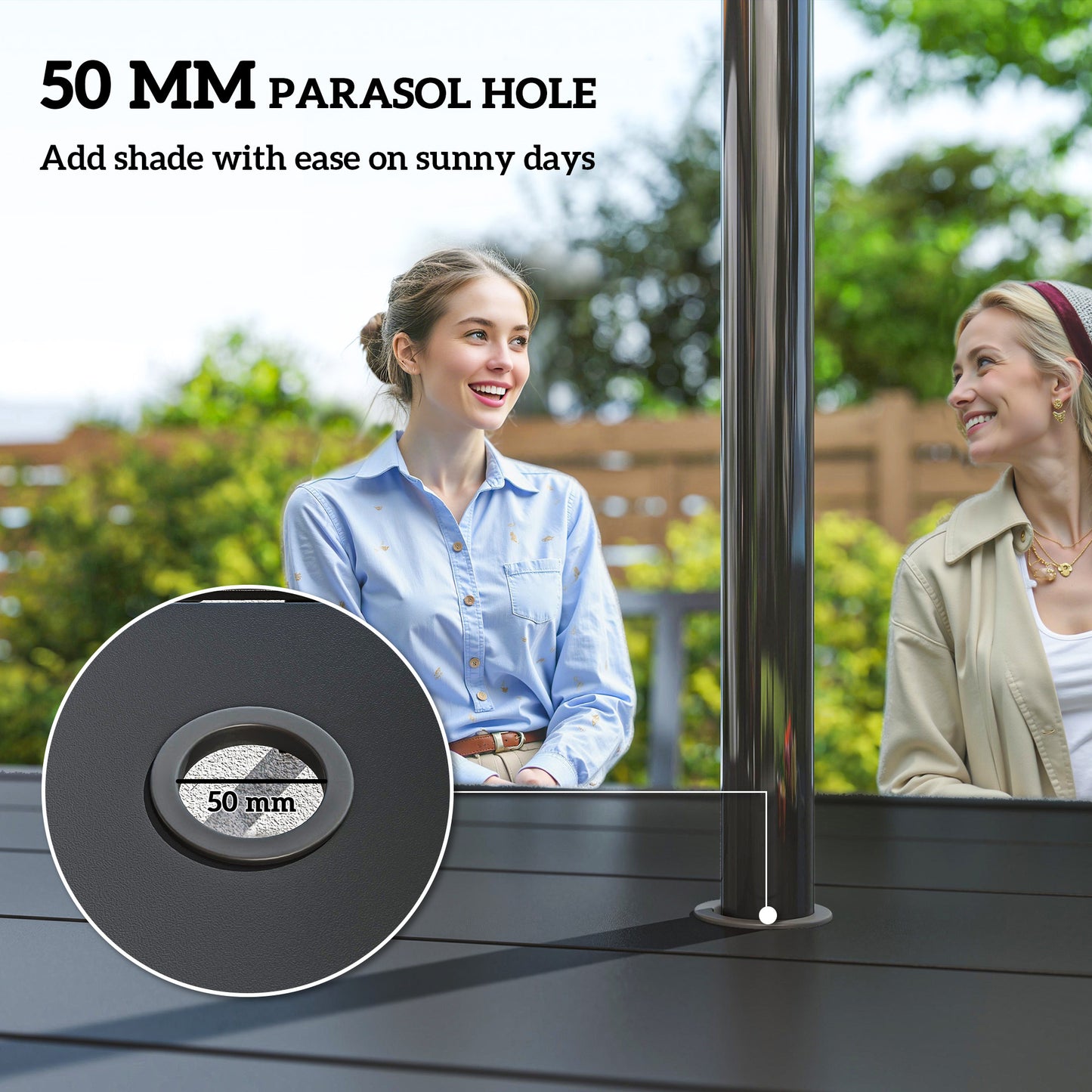 Outsunny Seven-Piece Minimal Metal Garden Dining Set, with Parasol Hole - Black