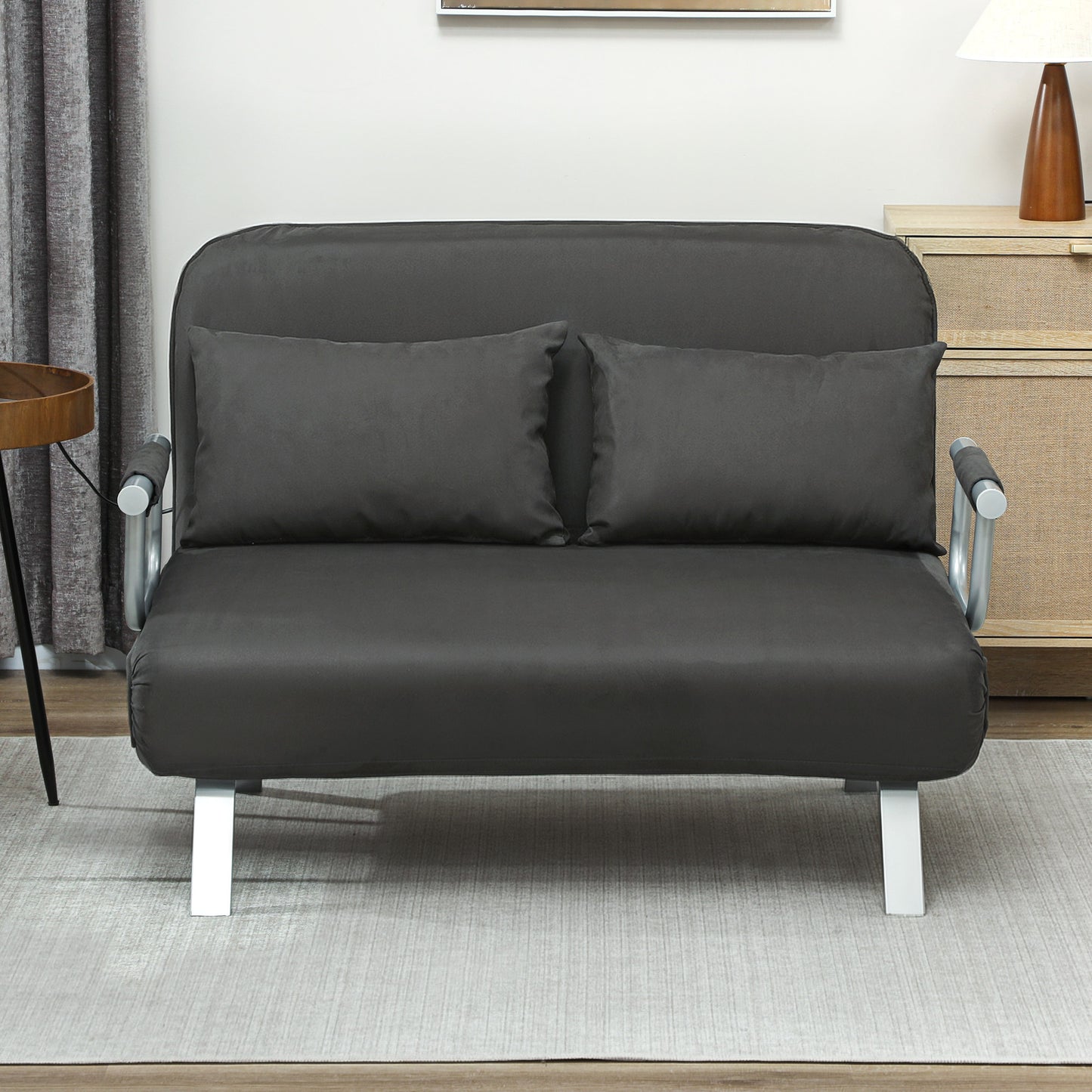 HOMCOM Two-Seater Click-Clack Sofa Bed - Charcoal Grey
