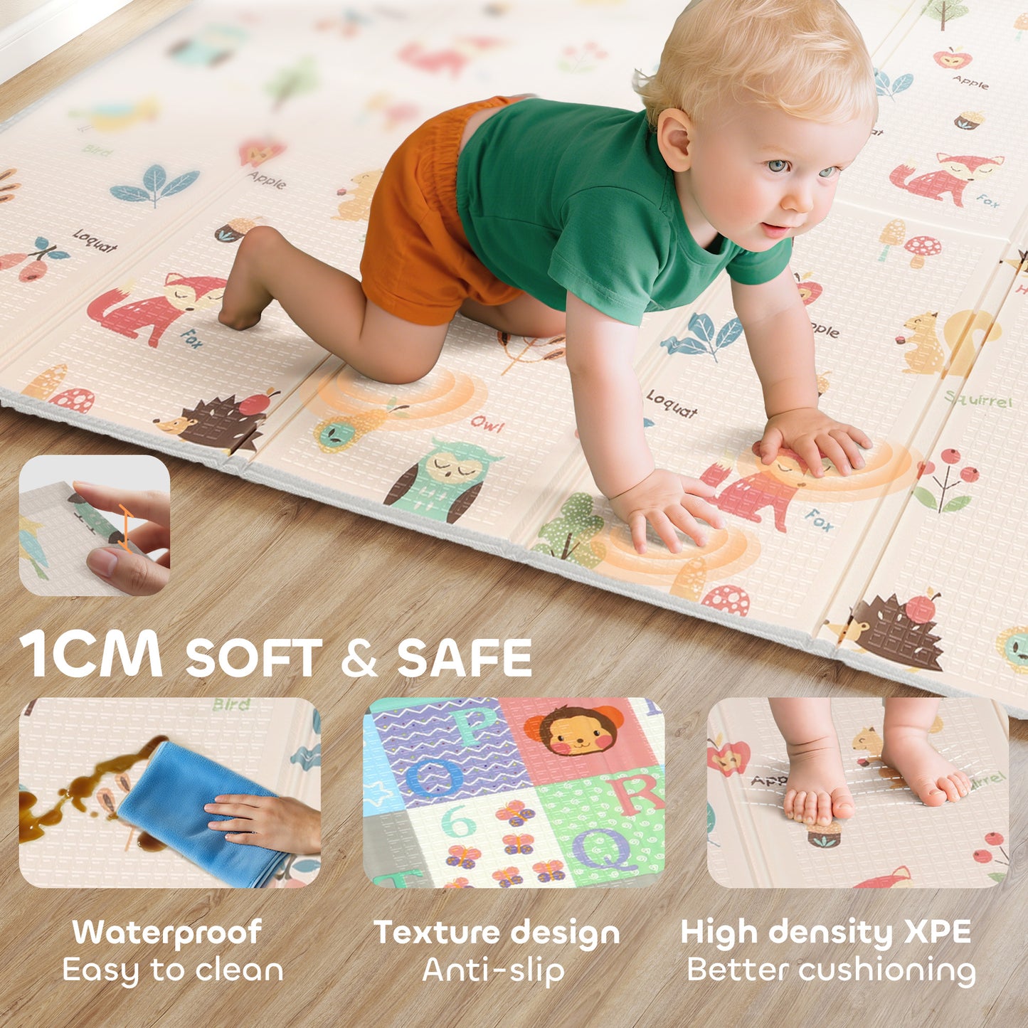 AIYAPLAY Foldable Baby Play Mat Double-Sided, Reversible Foam Soft Crawling Mat for Toddlers, for Bedroom, Nursery and Playroom