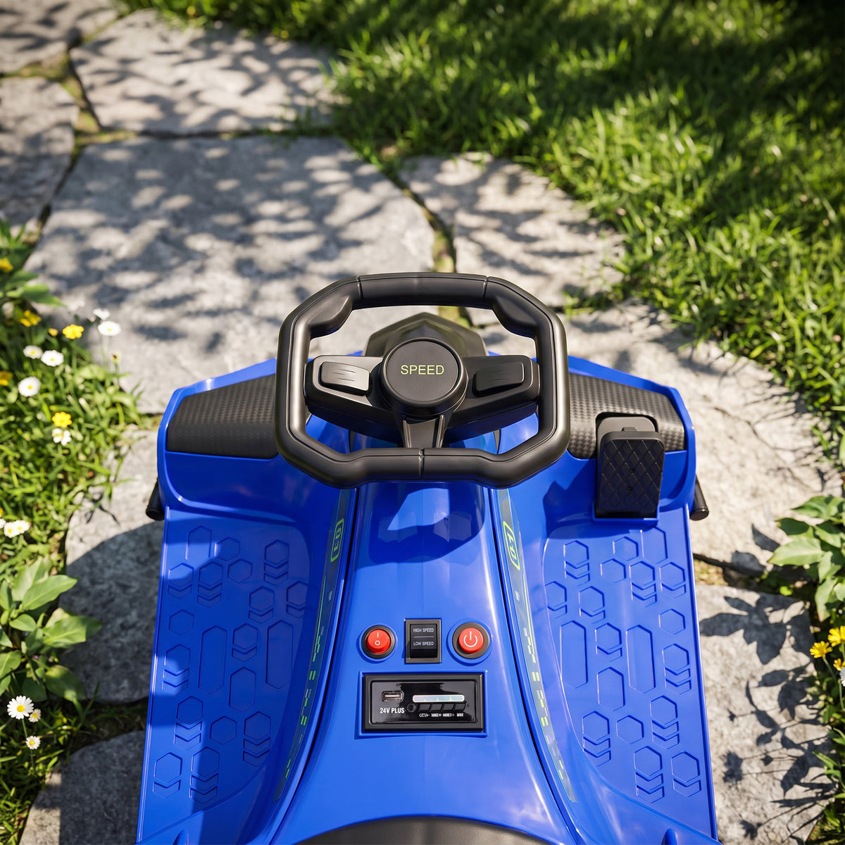 HOMCOM 12V Kids Electric Go Kart, Ride on Drift Car with 2 Speeds, Soft Start, Music, Colourful LED Lights for Ages 8-12, Blue