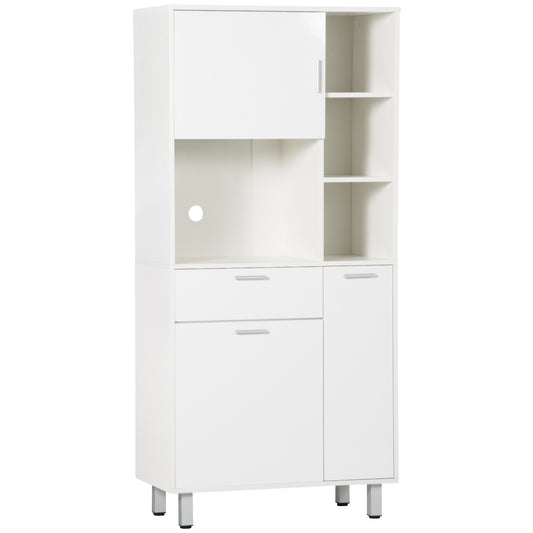 HOMCOM Kitchen Cupboard, Modern Kitchen Storage Cabinet with Shelves and Drawer, Free Standing Kitchen Sideboard, 166Â cm, White