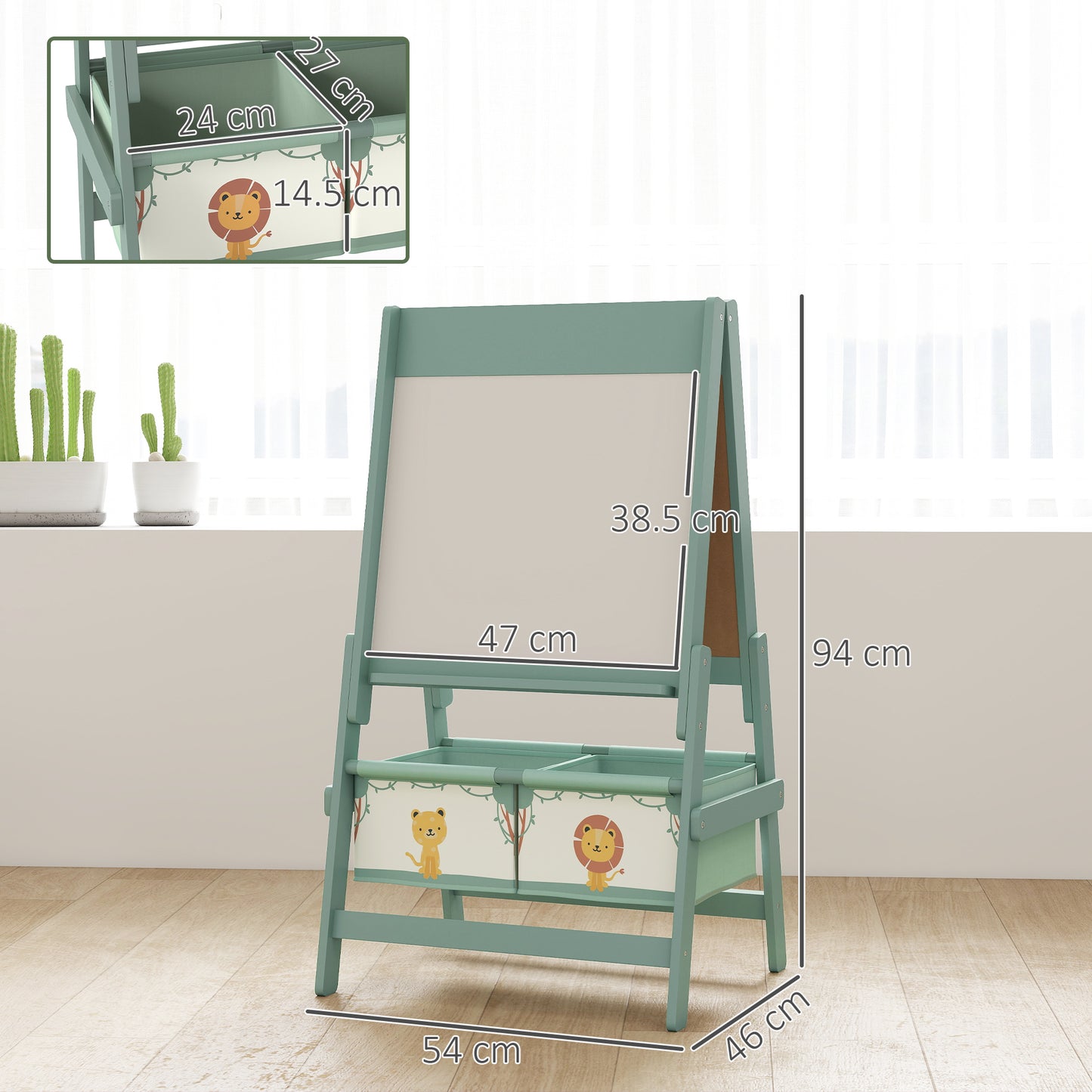 AIYAPLAY Art Easel for Kids, Double-Sided Whiteboard/Blackboard with Paper Roll, Two Storage Boxes, for Ages 3-8 Years, Green