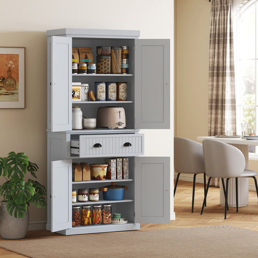 HOMCOM Grey Kitchen Cabinet Painted Kitchen Cupboards with 3 Adjustable Shelves