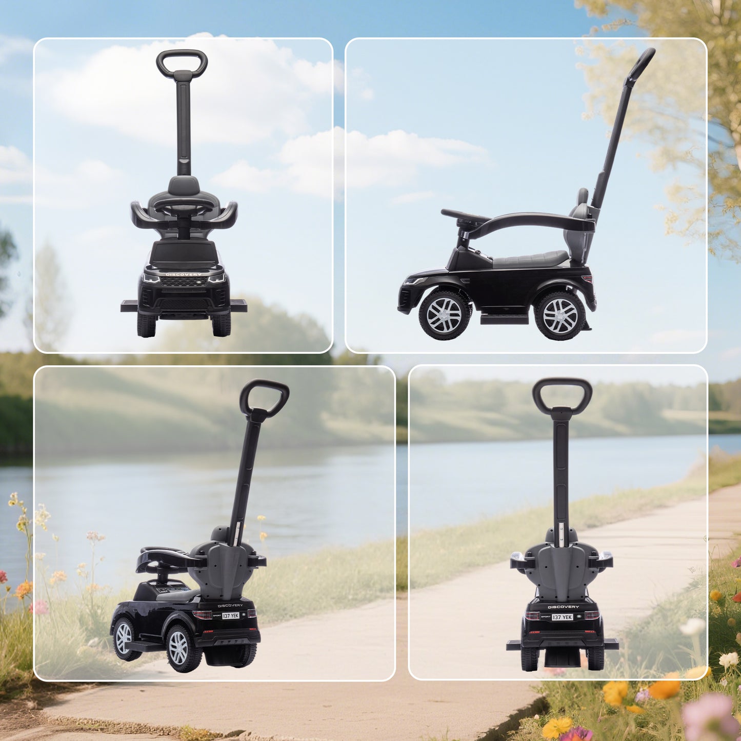 AIYAPLAY LAND ROVER DISCOVERY Licensed Baby Push Car, 2-in-1 Ride on Car with Push Handle and Safety Guardrail, Black