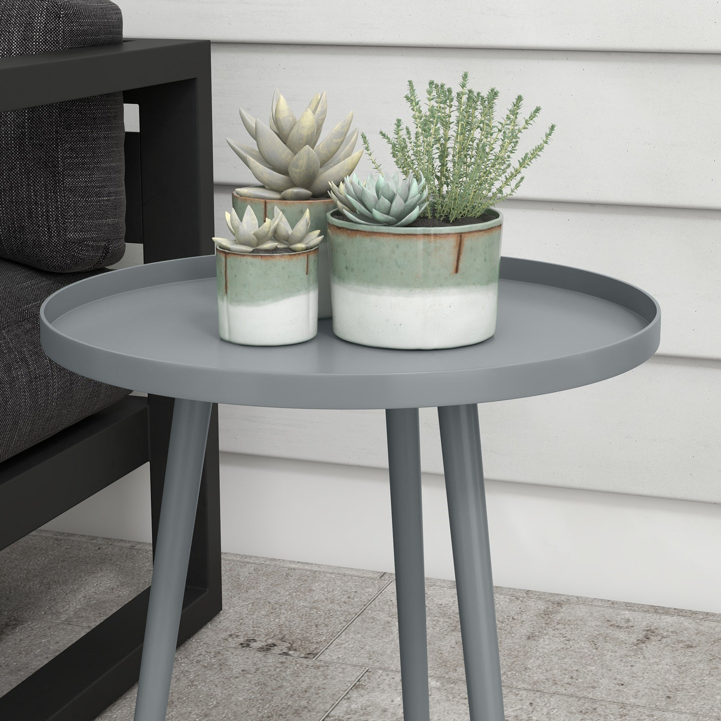 Outsunny Round Garden Coffee Table, Outdoor Side Table with Rounded Steel Edge, Ã˜40 x 50H cm, Grey