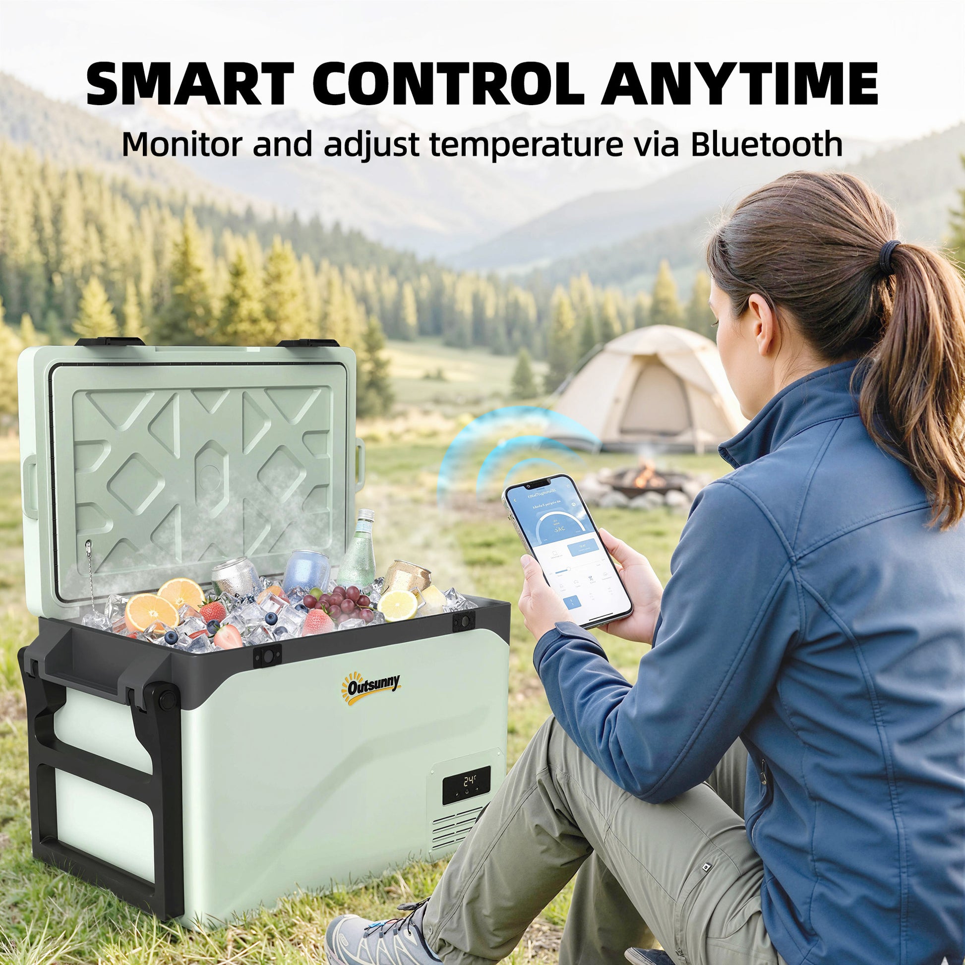 Outsunny 42.5L Compressor Car Fridge Freezer, Camping Refrigerator with App Control, 20â„ƒ-20â„ƒ