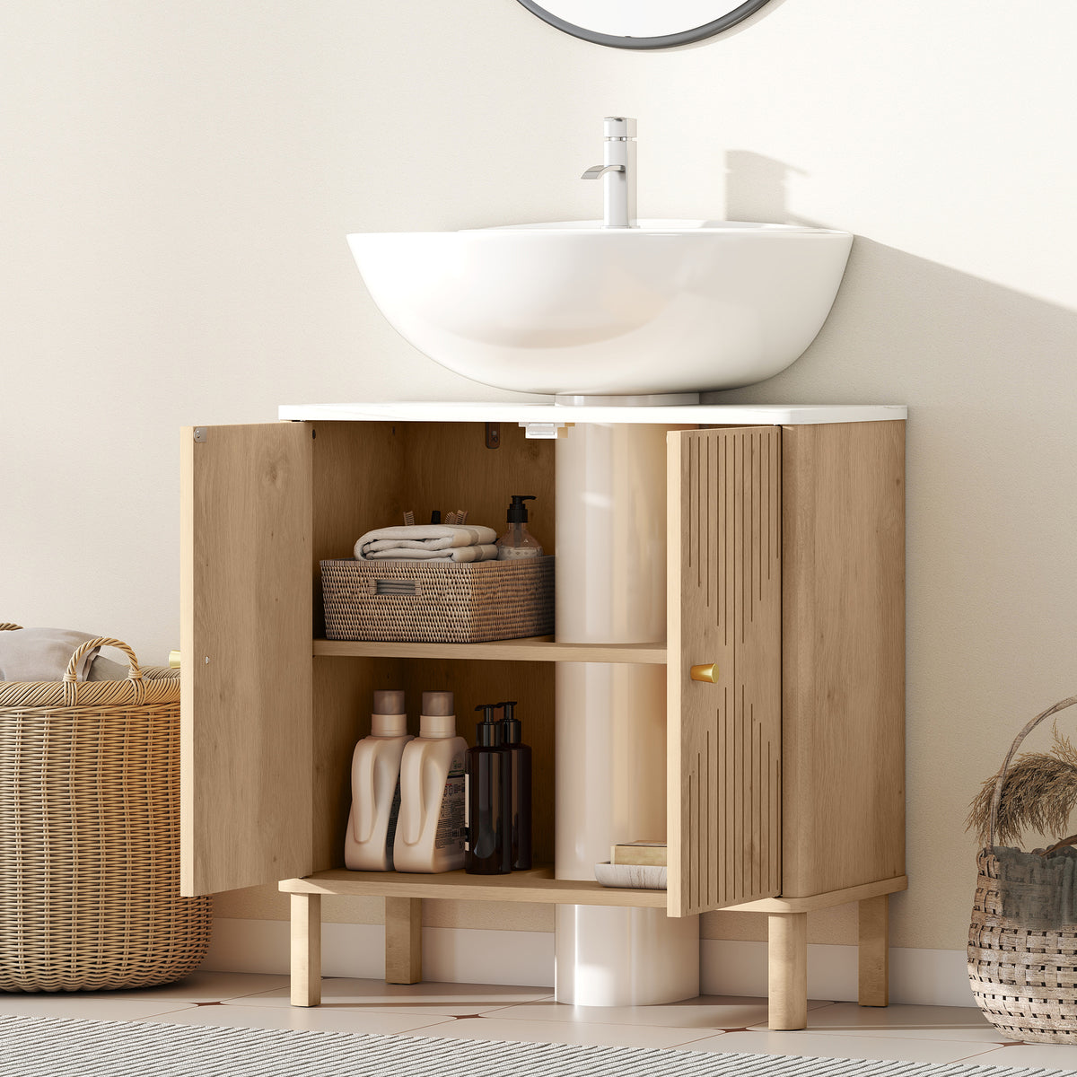 HOMCOM Under Sink Bathroom Cabinet for Basin without or with Pedestal - Oak