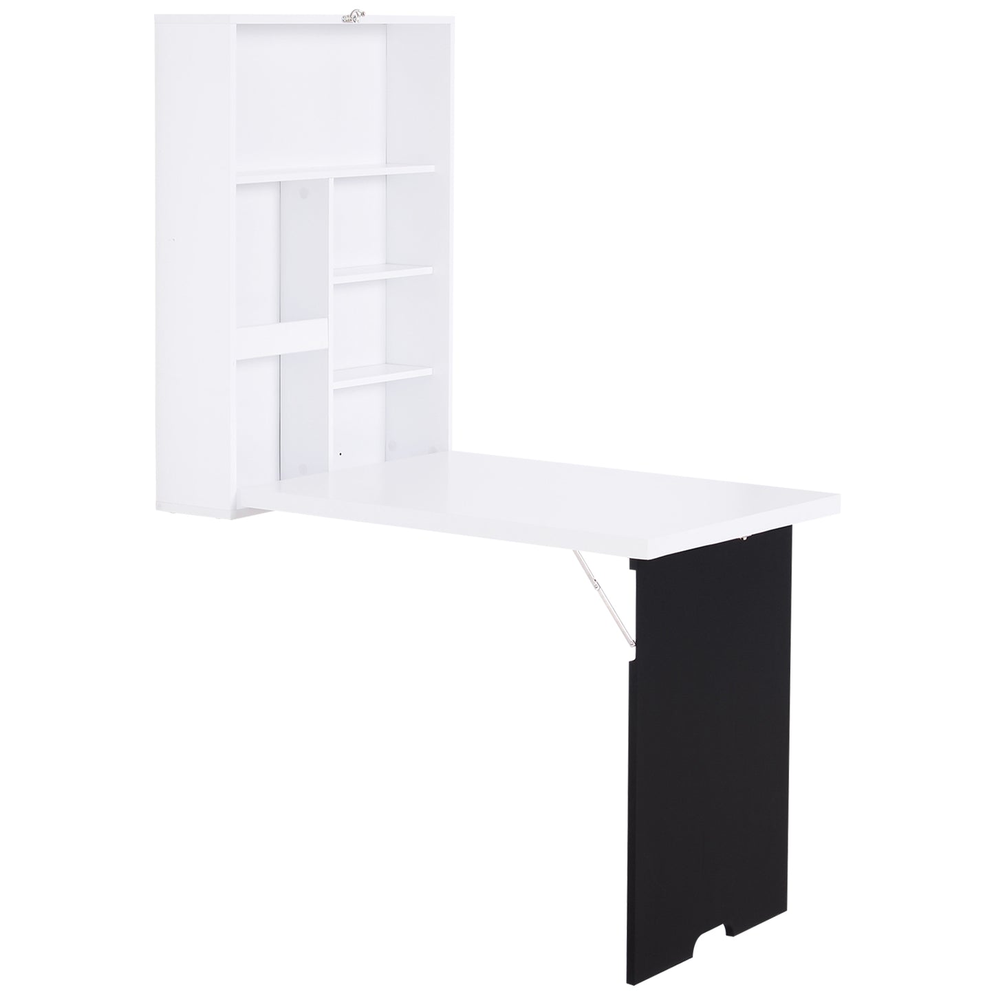 HOMCOM Folding Wall-Mounted Drop-Leaf Table, Convertible Wall Table With Chalkboard and Storage Shelf, Multifunctional Floating Desk for Home Office, White Default Title