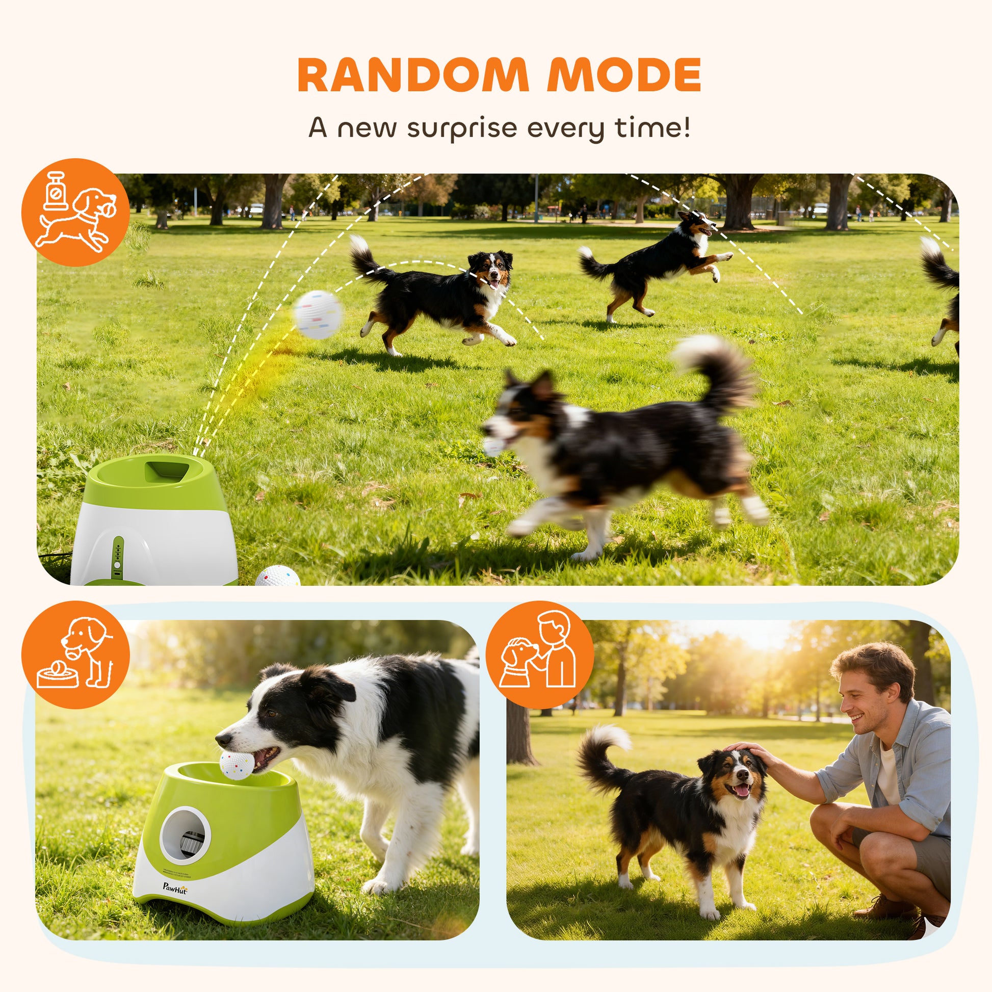 PawHut Automatic Dog Ball Launcher with 5 ETPU Balls 2.3", 3 Distance Settings 20/33/46ft, Green