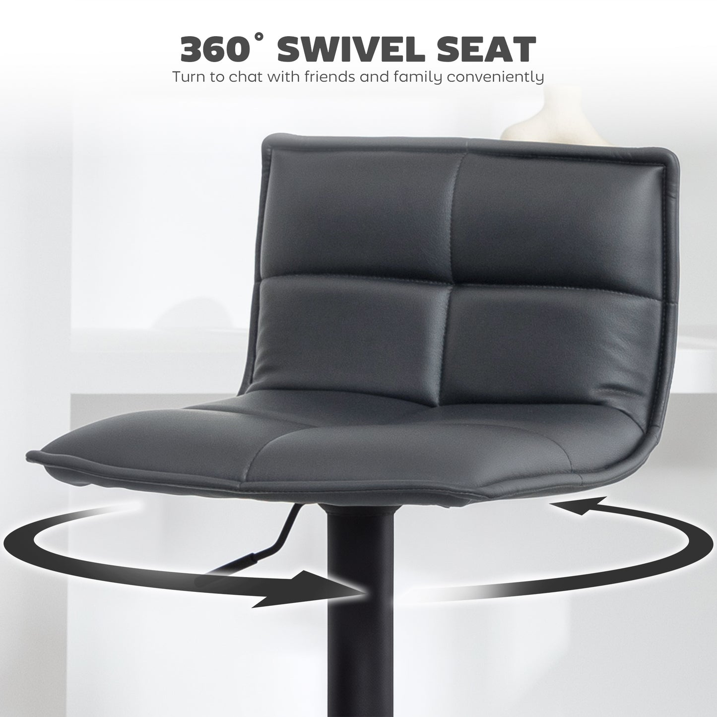HOMCOM Set of Two Modern Faux Leather Bar Stools - Dark Grey