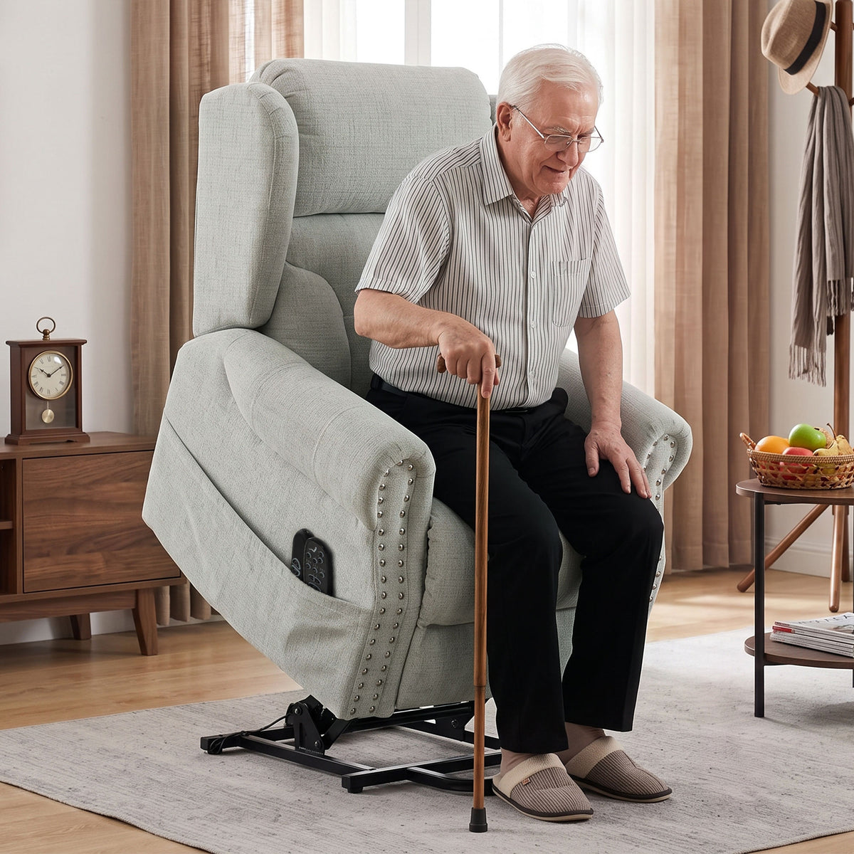 HOMCOM Riser Recliner Chair with Massage and Heat, Chenille Electric Power Lift Recliner Chair, Light Grey