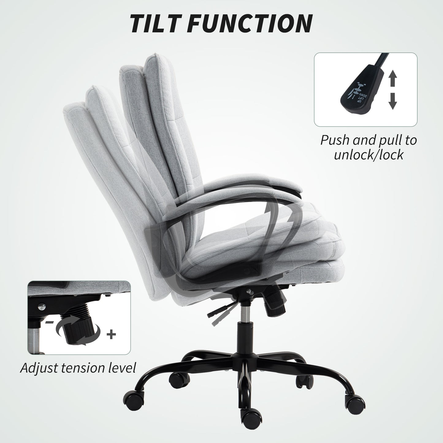 HOMCOM Double Padded Linen-Look Office Chair - Light Grey