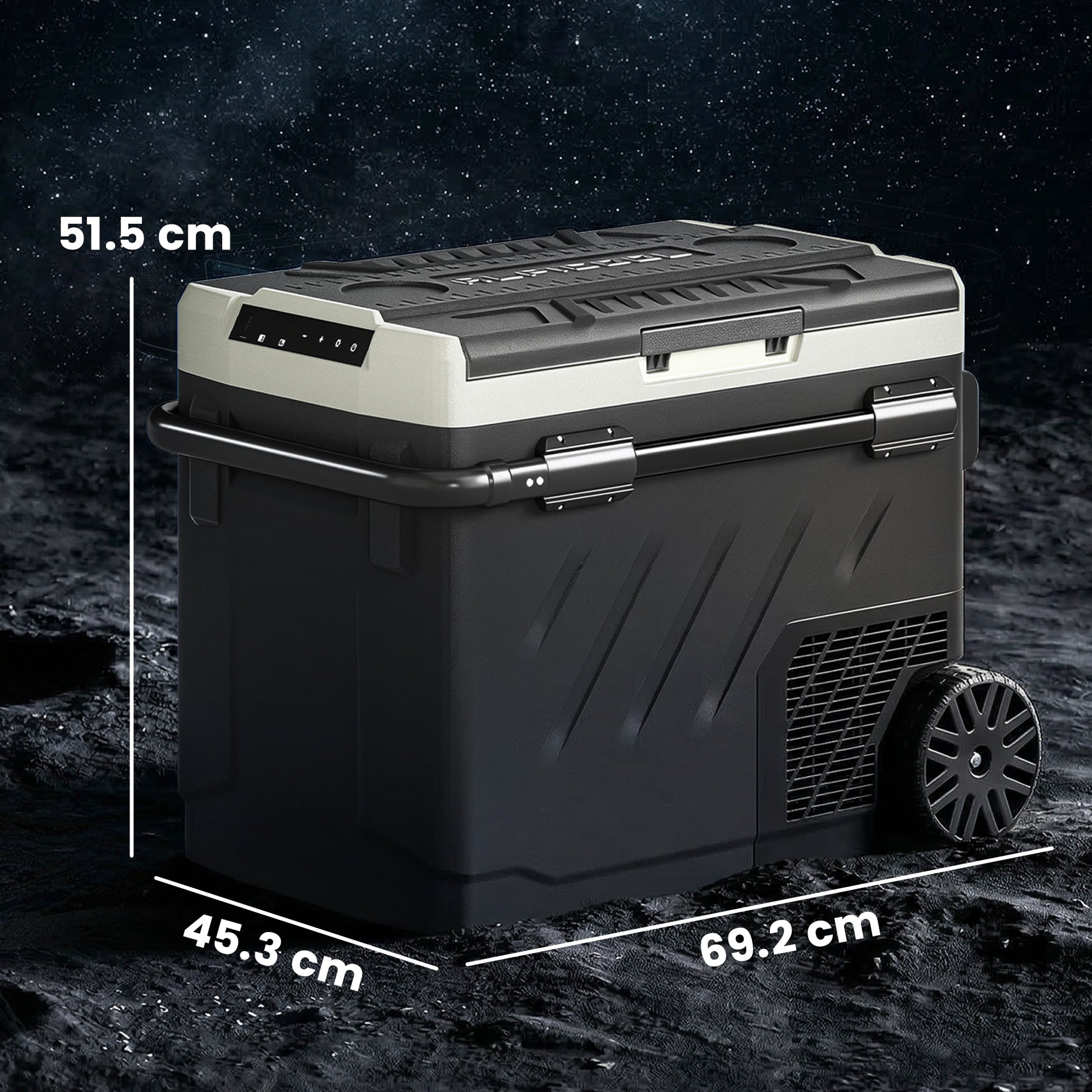 Outsunny 49L Compressor Car Fridge Freezer, Dual Zone Camping Refrigerator with App Control, Telescopic Handle, -20â„ƒ-20â„ƒ