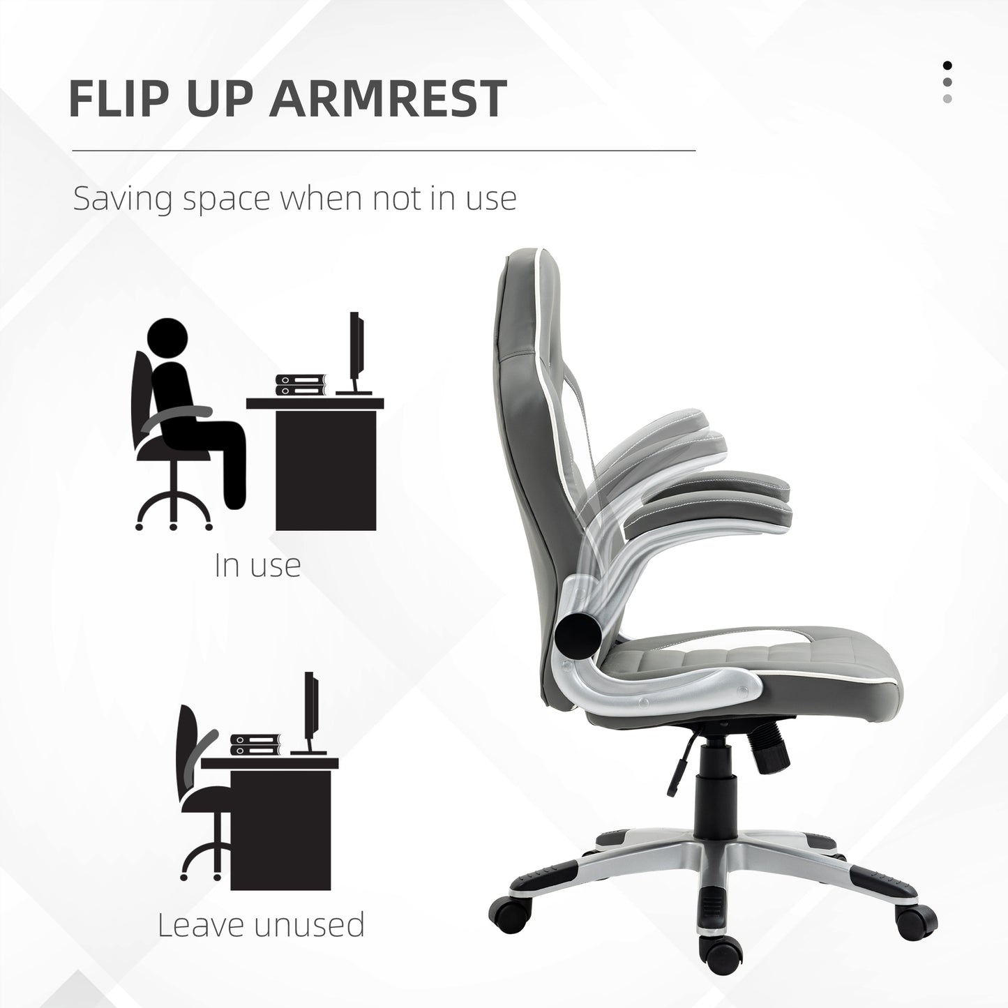 Vinsetto Computer Gaming Chair, Office Desk Swivel Chair, PU Leather Racing Chair with 90Â° Flip-up Armrest, Adjustable Height and Rolling Wheels, Grey