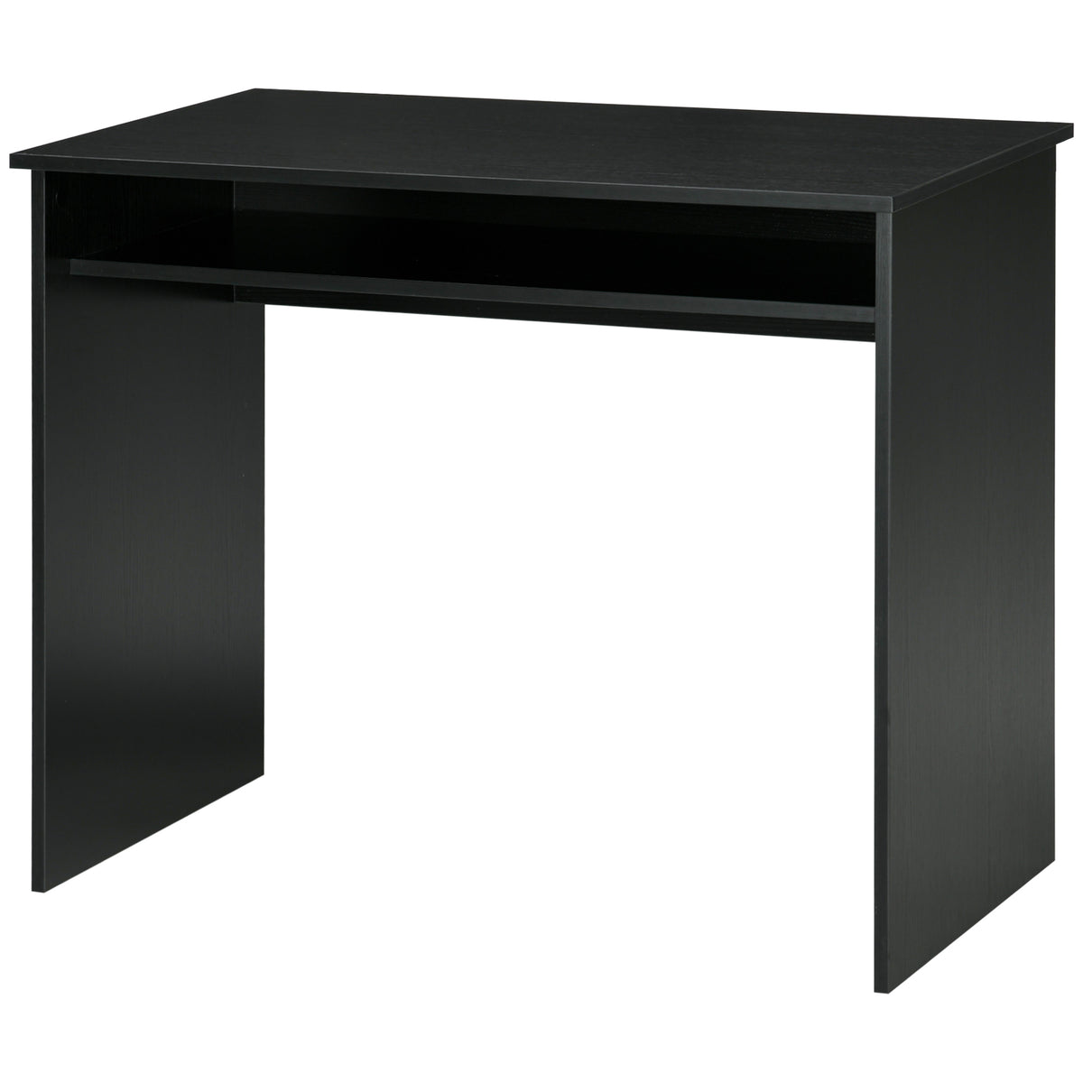 HOMCOM Modern Computer Desk, Home Office Table, Small Writing Desk with Storage Shelf, 90 x 50cm, Black Wood Grain