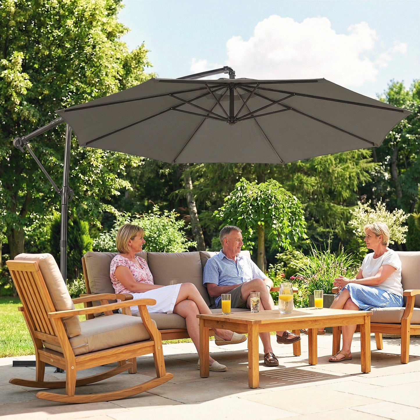 Outsunny 3 m Garden Cantilever Parasol with Cover, Round Overhanging Umbrella with 360Â° Rotation, Tilt, Grey